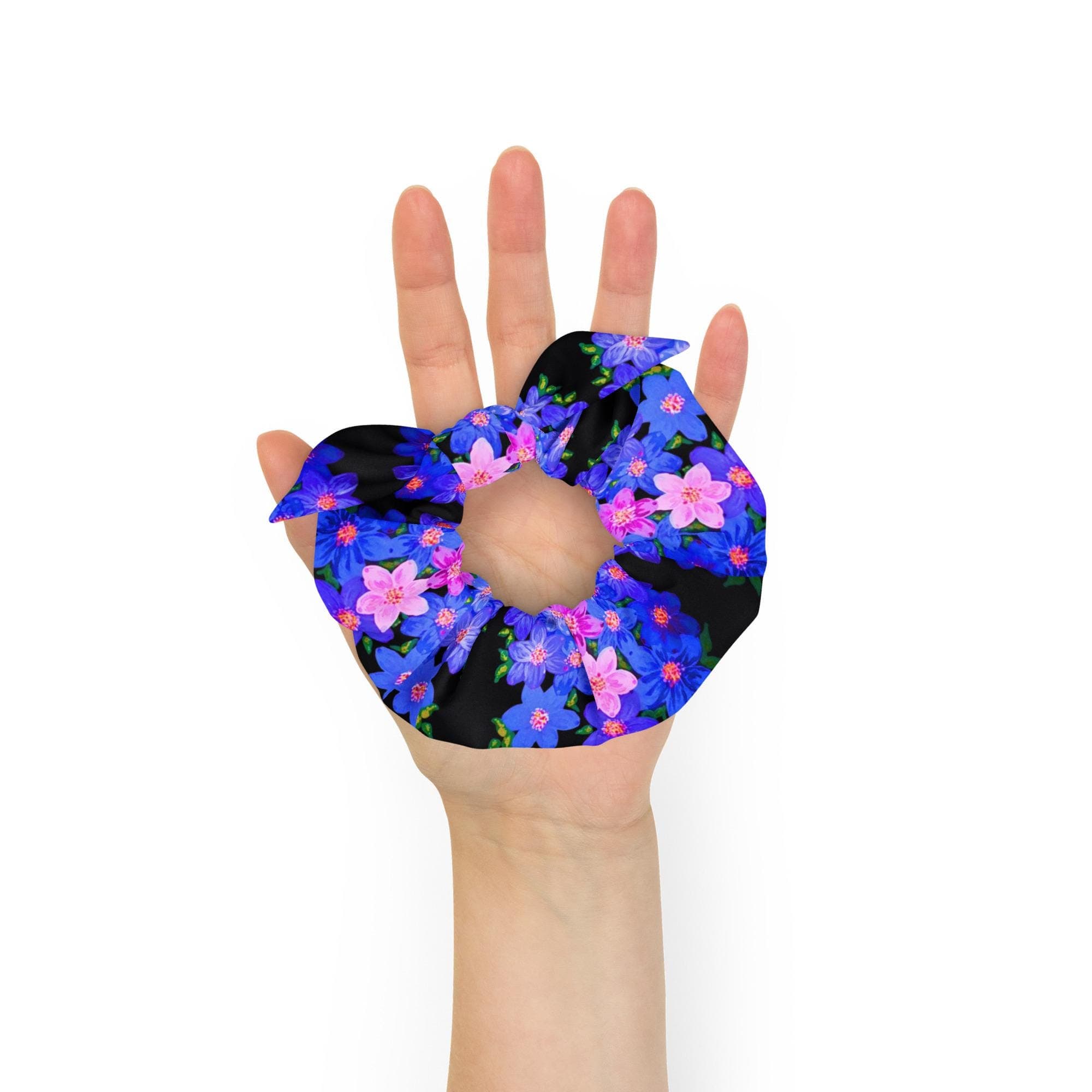 Pastel Floral Bow Scrunchie: Recycled Polyester Hair Tie