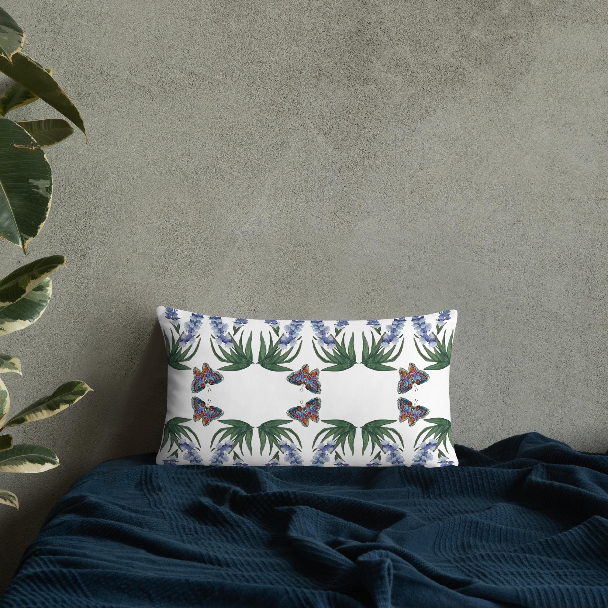 Whimsical Monarch Wisteria Lumbar Pillow, Colorful Botanical Spring Throw Pillow