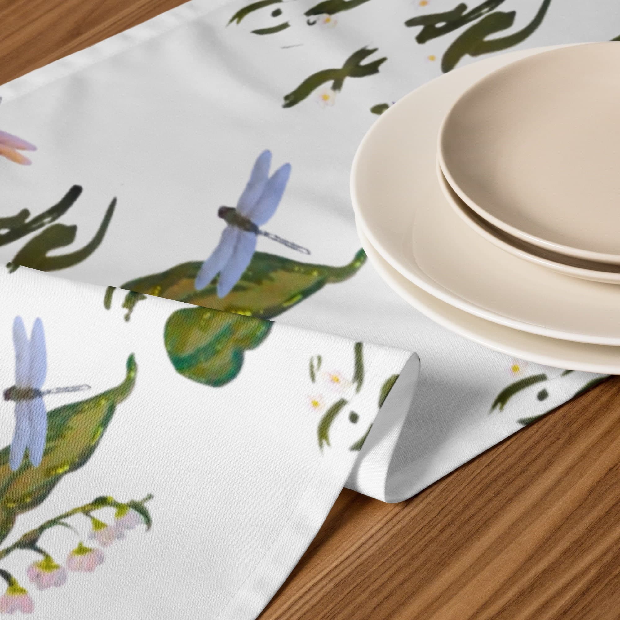 Spring Dragonfly Table Runner, Rustic Floral Wedding Tablerunner, Holiday Decor