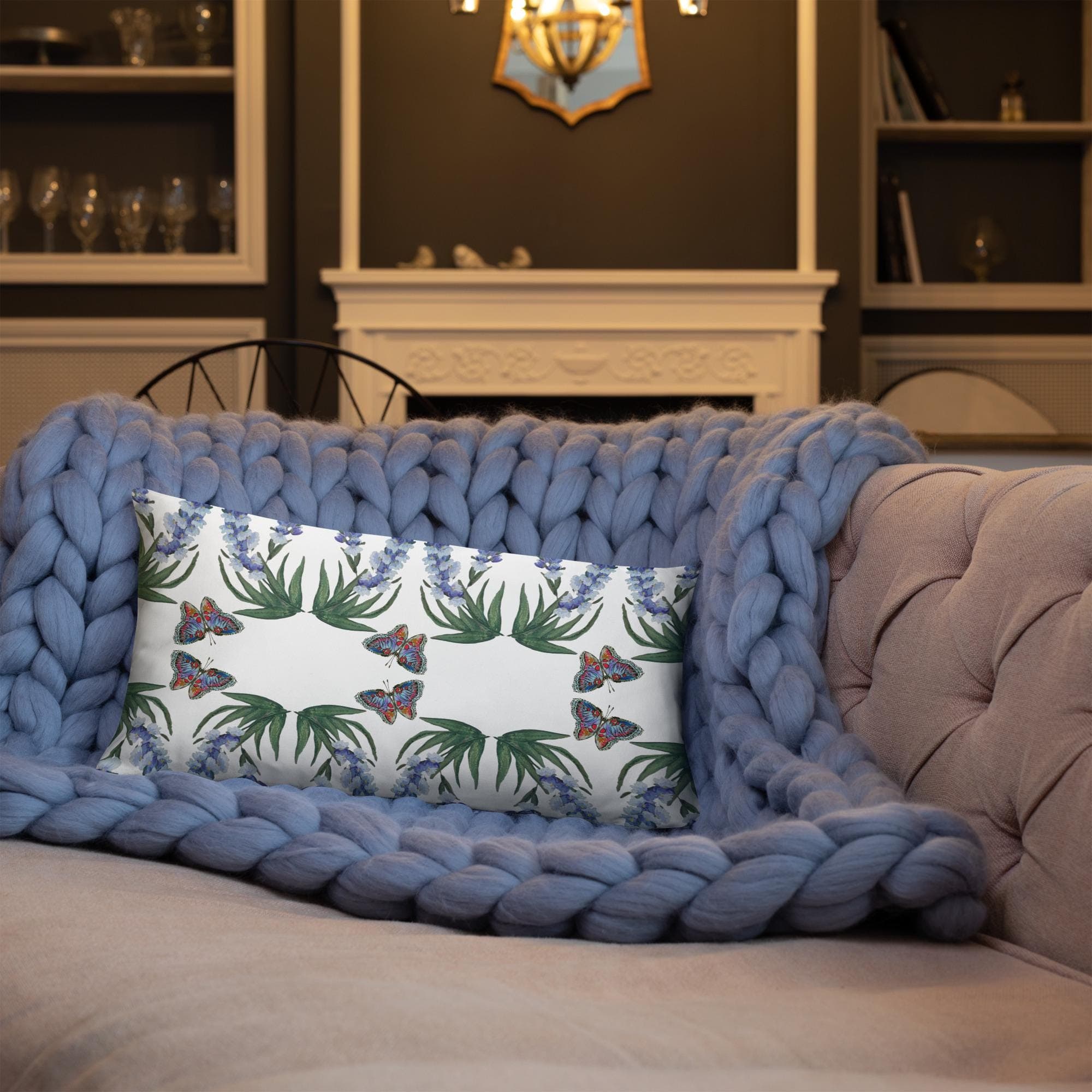 Whimsical Monarch Wisteria Lumbar Pillow, Colorful Botanical Spring Throw Pillow