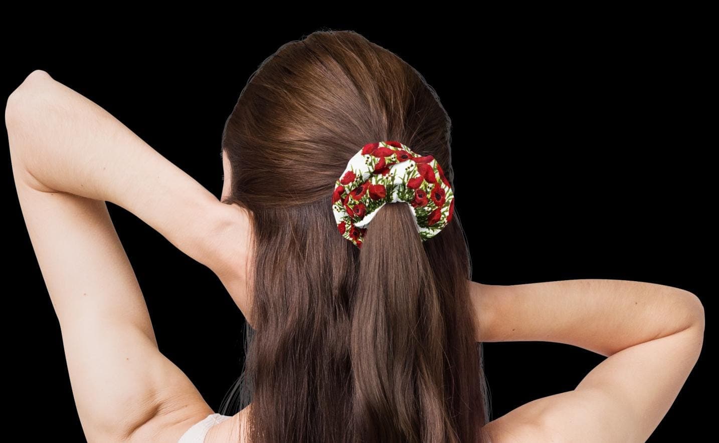 Red Poppies Recycled Scrunchie: Bow Ponytail Wrap - image 4