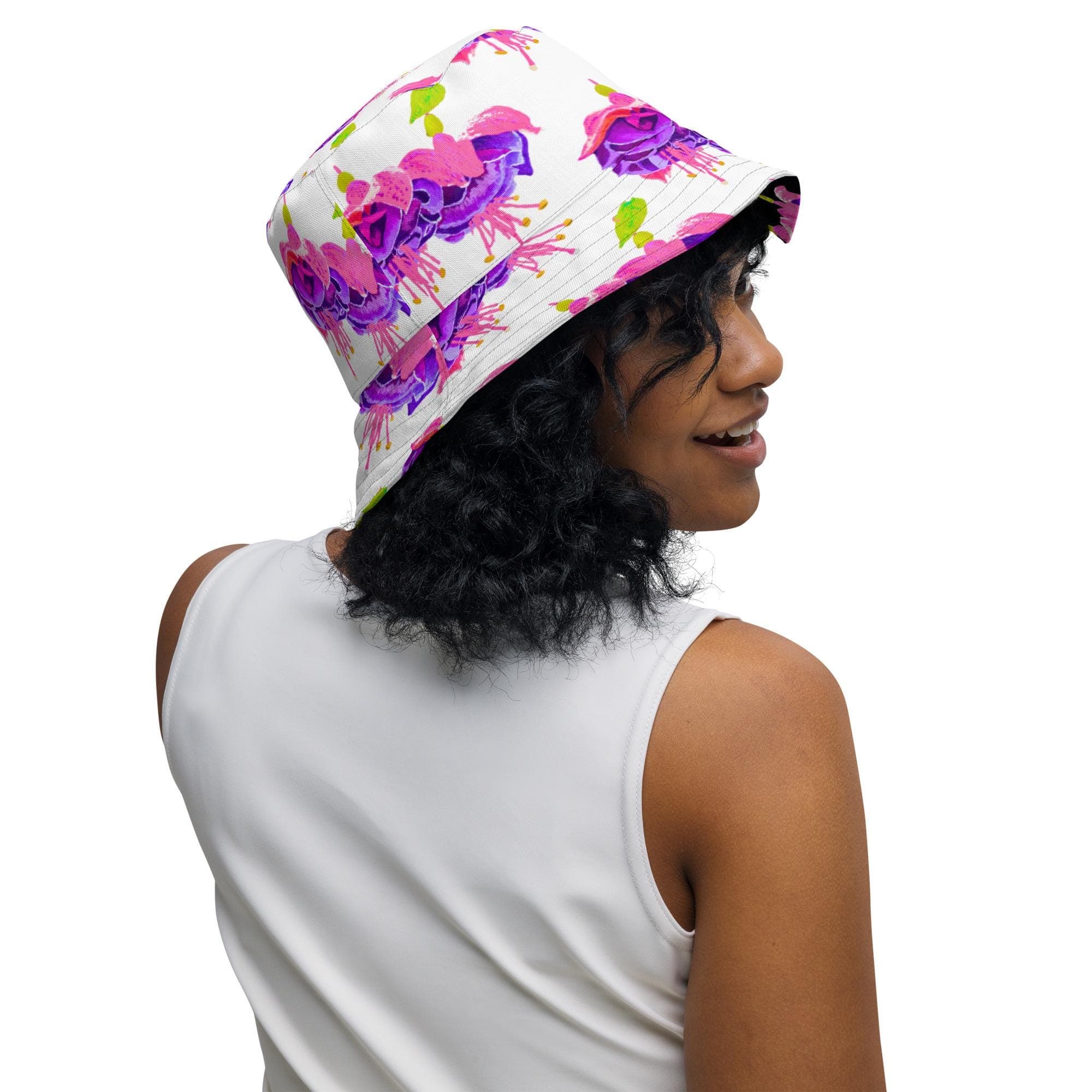 Fuchsia Flower Gardening Bucket Hat, Reversible Design Wide Brim Hat, Colorful Casual Everyday Wear, Hiking Hat