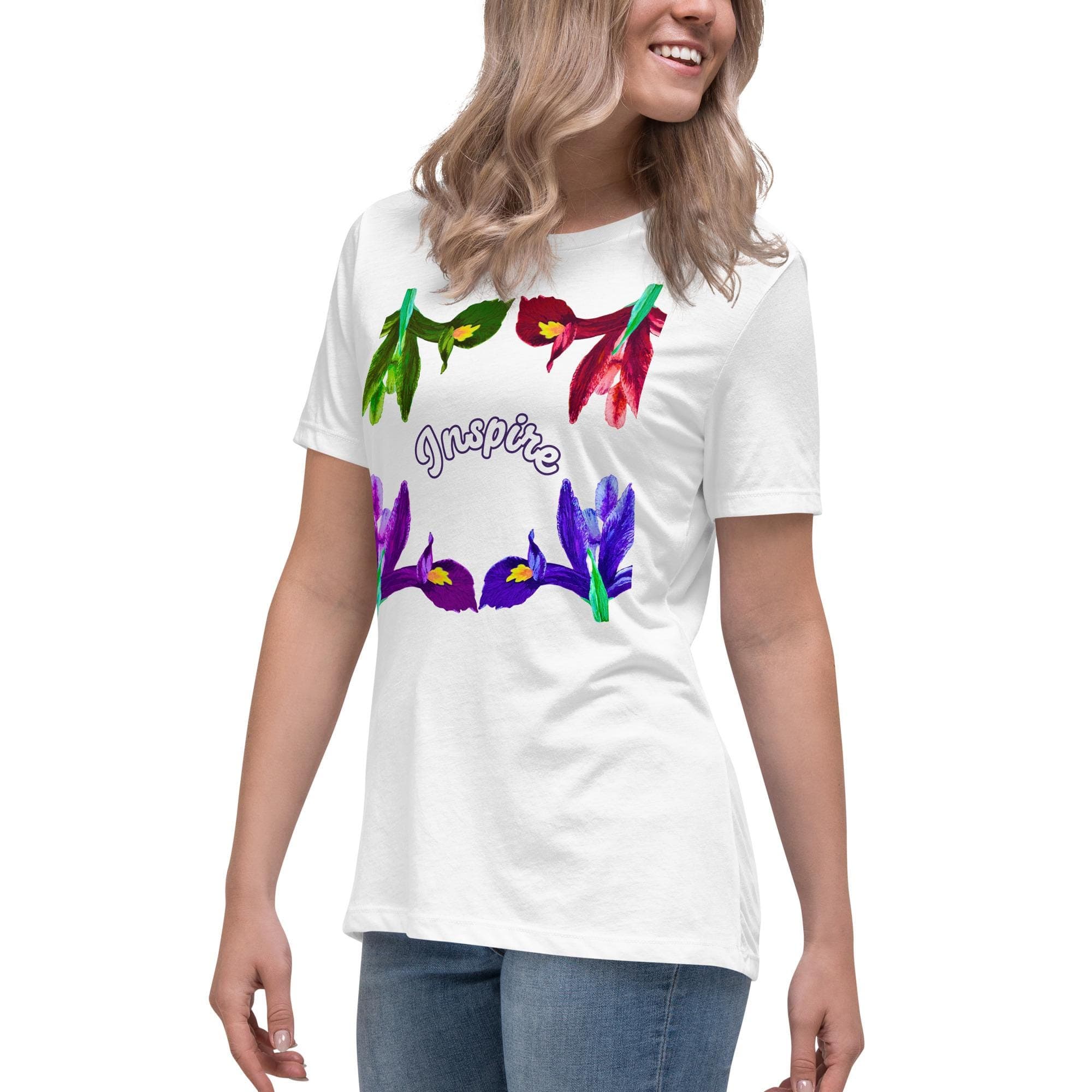 Inspired Iris Women's Relaxed T-Shirt, Casual Tops, Floral Inspiration, Cotton T-shirt