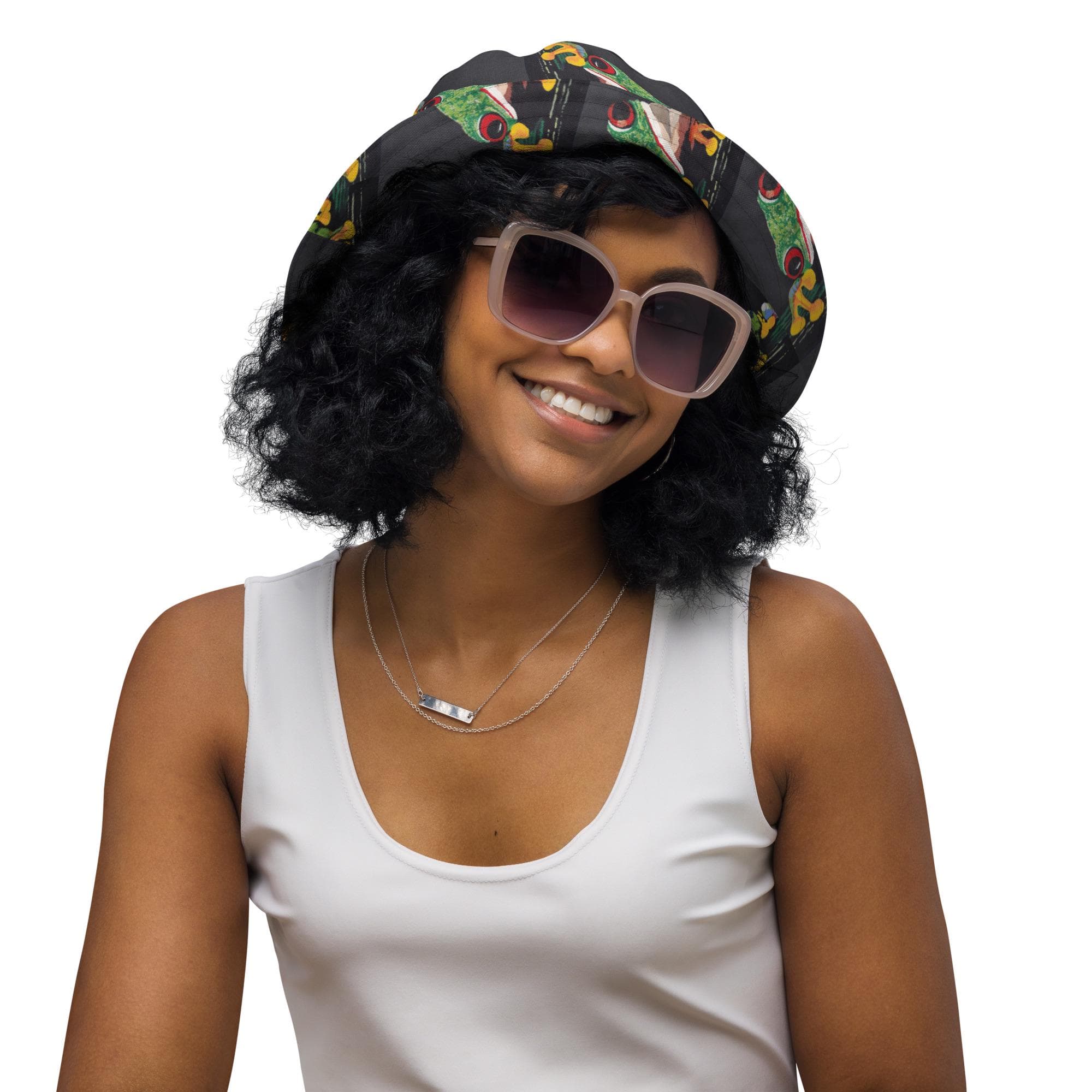 Tree Fog Lovers Reversible Bucket Hat, Psychedelic Black Bucket Hat, Cool Hiking Hat