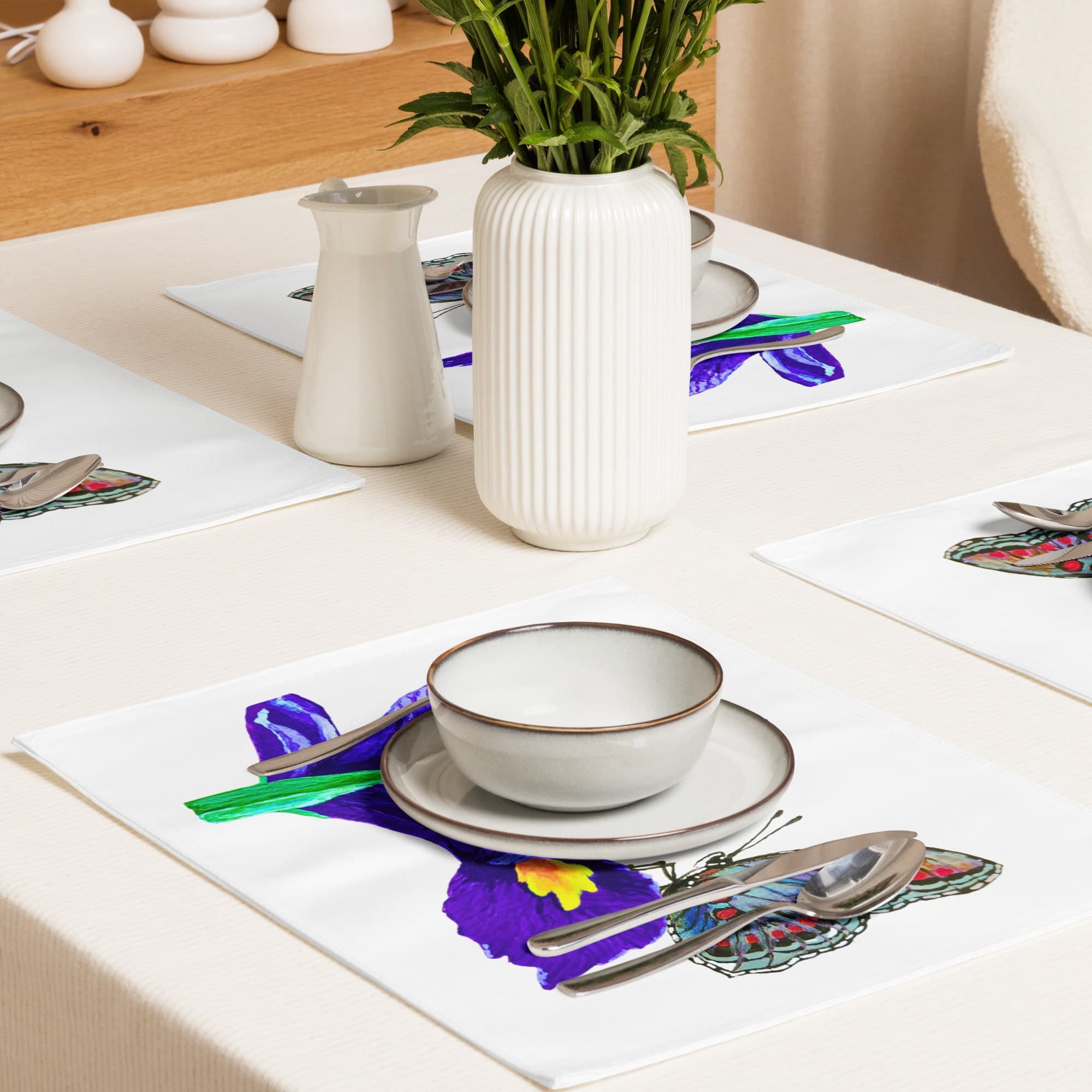 Monarch on Iris Placemat Set of 4, Activity Placemats, Water Resistant, Perfect for Weddings or Family Dinners