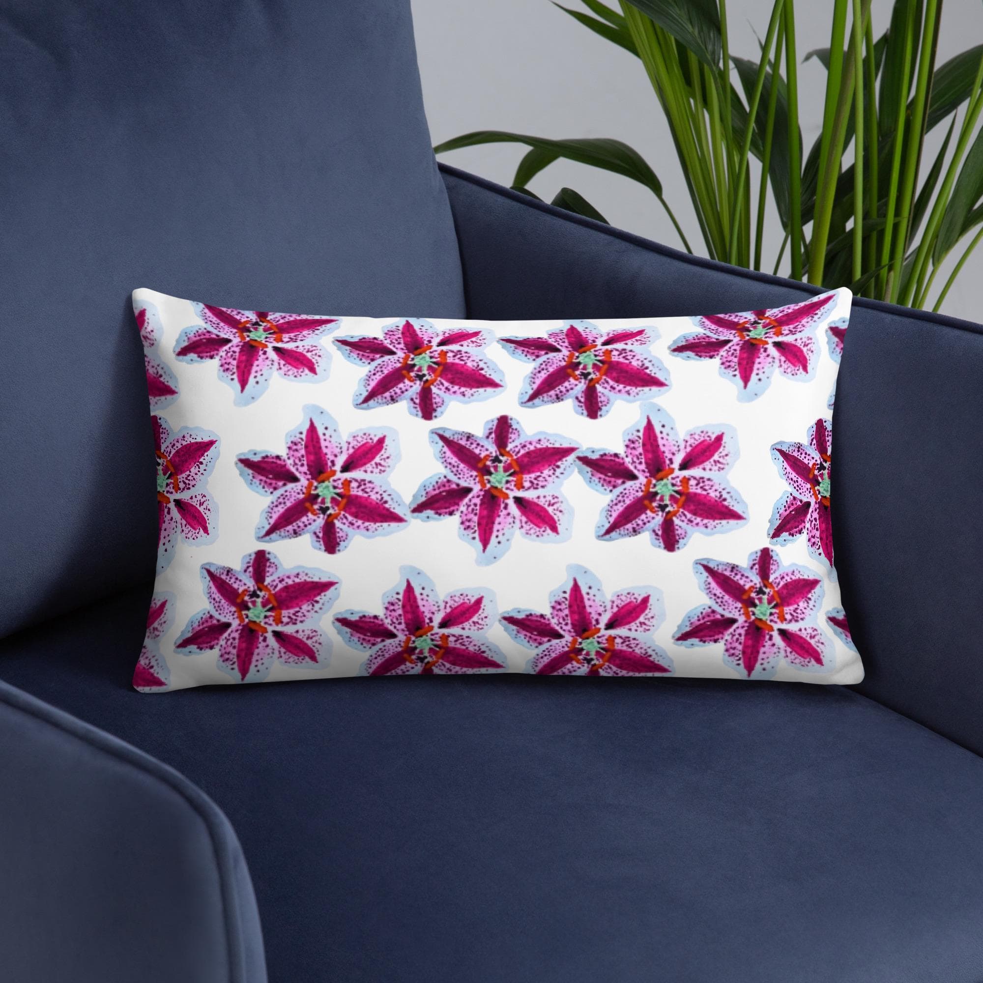 Tiger Lily Floral Lumbar Pillow, Throw Pillow, Back Support Botanical Pillow, Colorful Small Spring Pillow