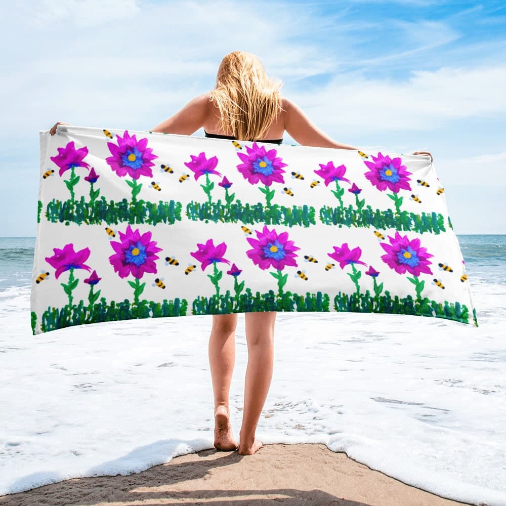 Floral Beach Towel: Pink & Blue Botanical Decor