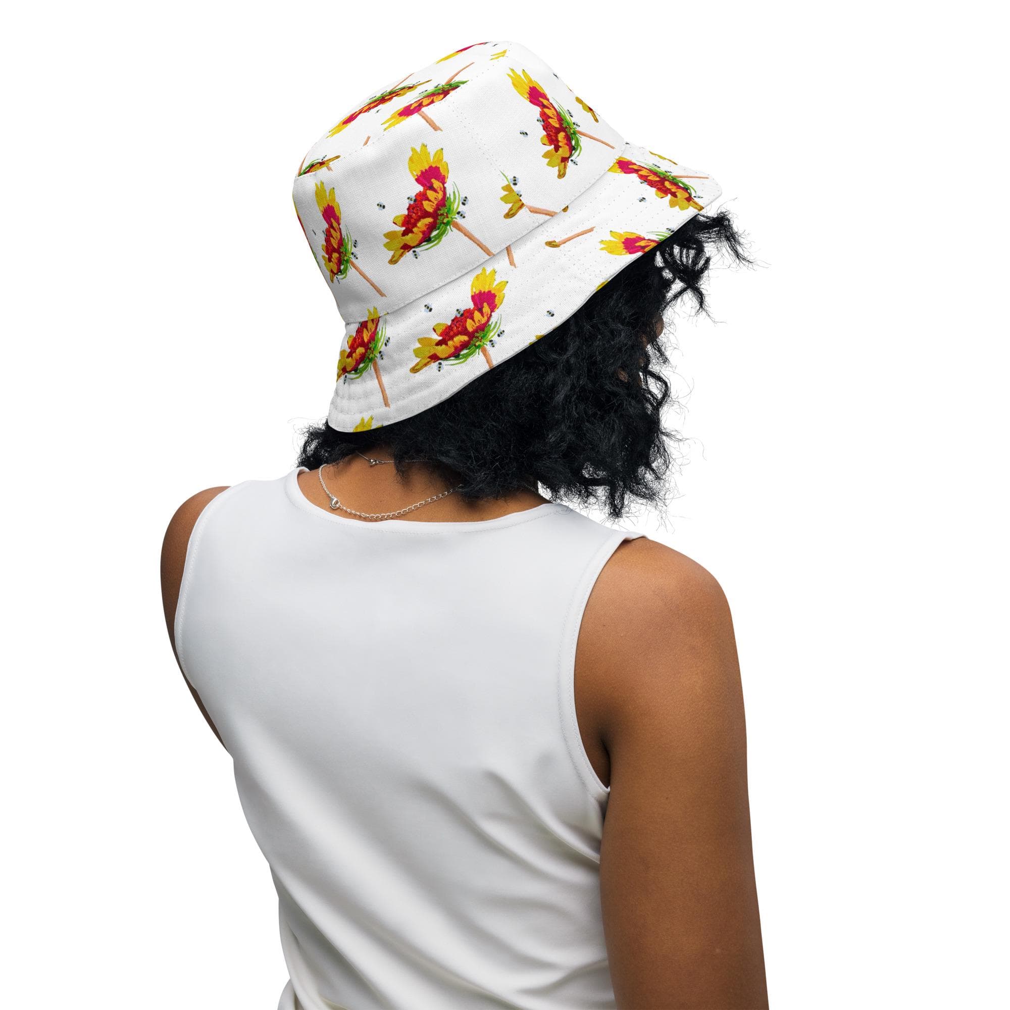 Flower Power Reversible Bucket Hat, Wide Brim Ruffle Hat, Cool Black Bucket Hat, Gardening Hat