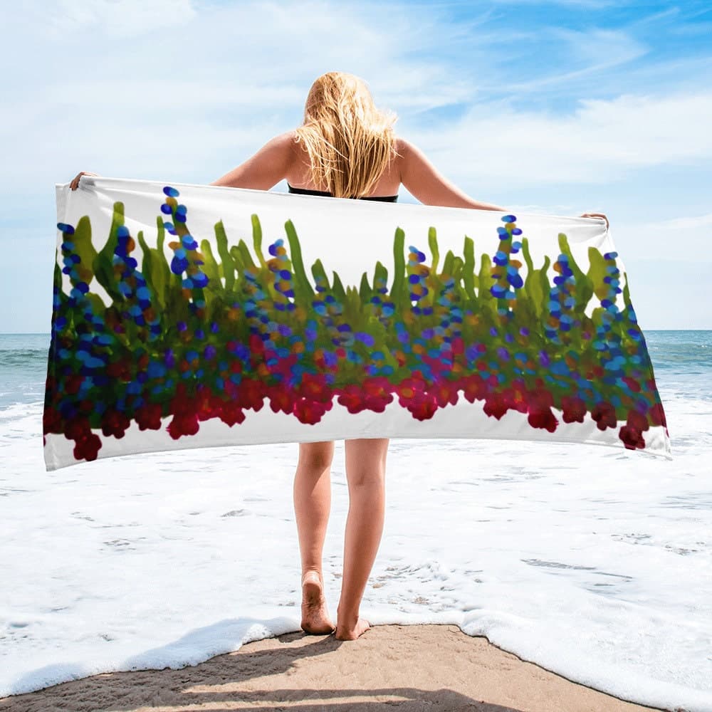 Botanical Bath Towel: Colorful Floral Design, Soft Cotton-Poly Blend