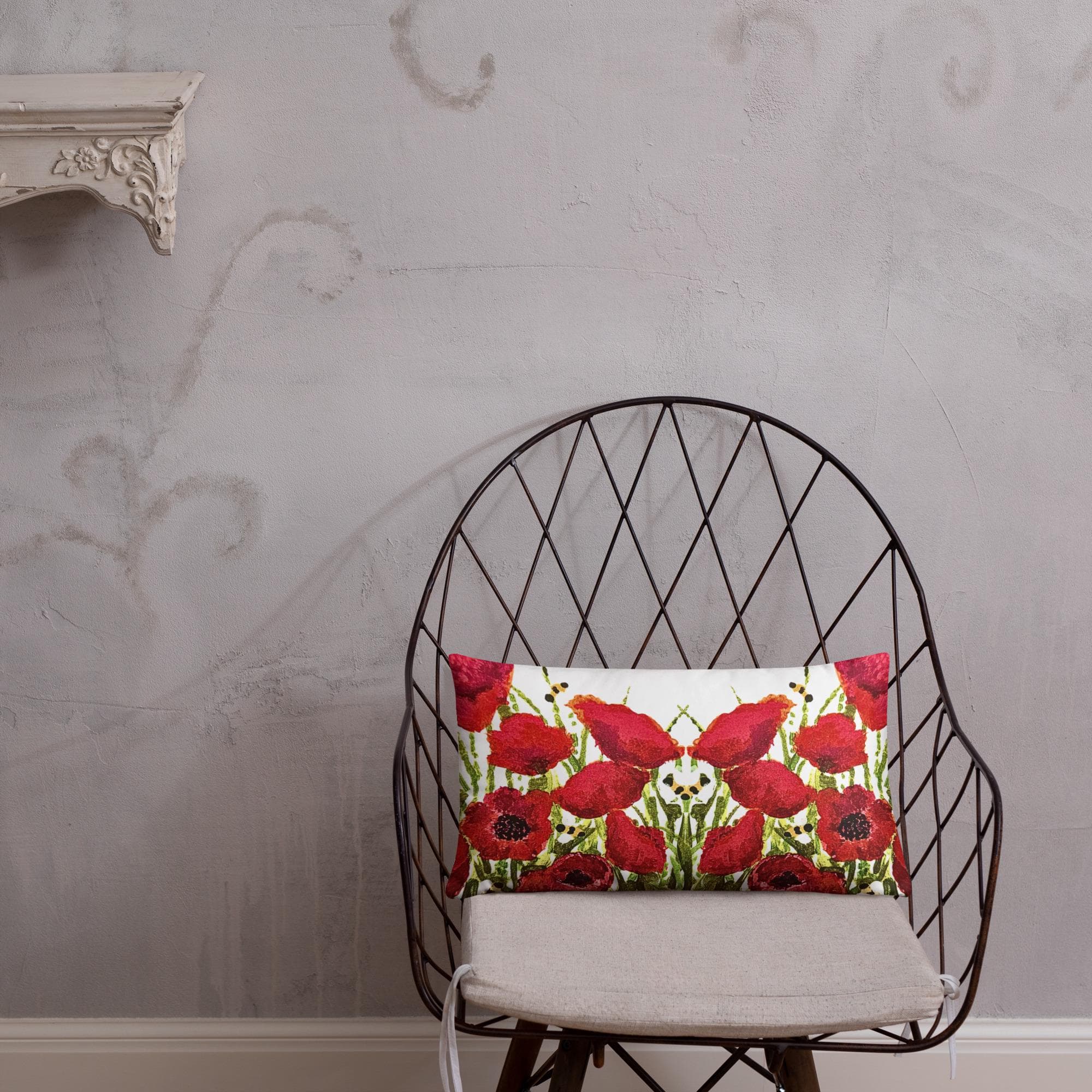 Red Poppies Lumbar Pillow: Colorful Floral Botanical Throw Pillow