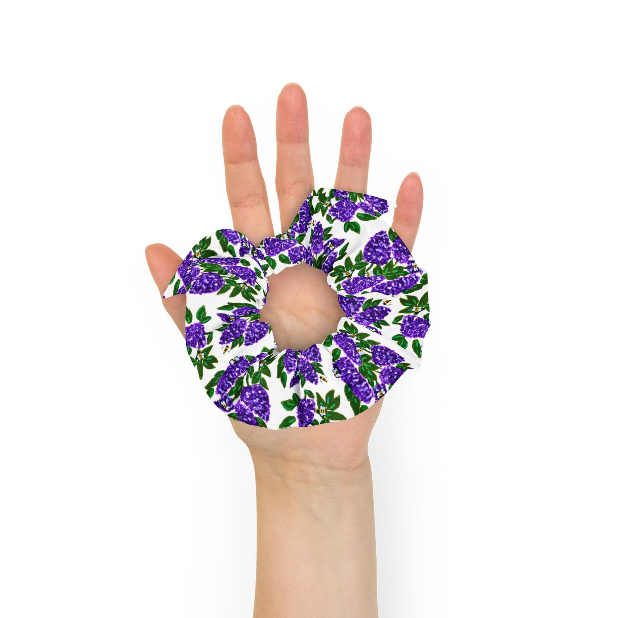 Lilac Floral Recycled Scrunchie, Oversized Ponytail Holder, Cute Bow Hairtie