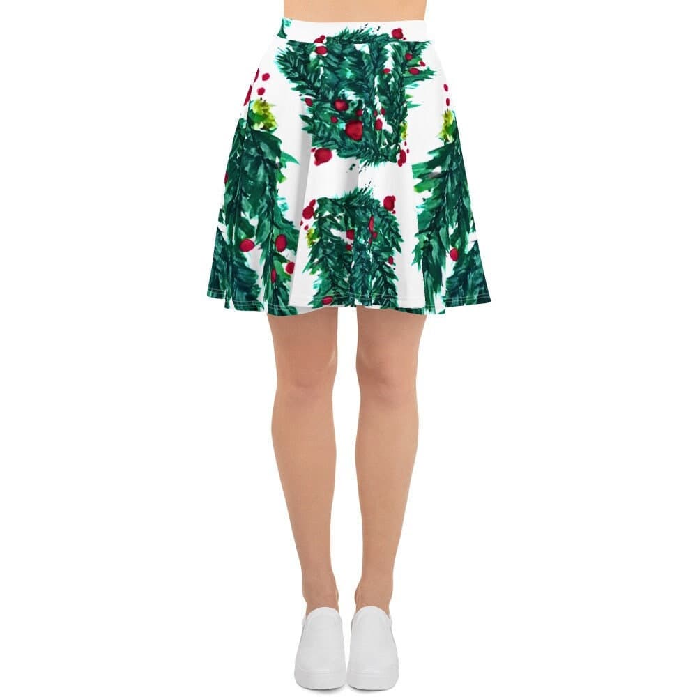 Holiday Skater Skirt: Christmas Pine Ruffle, Plus Size Elastic Waist