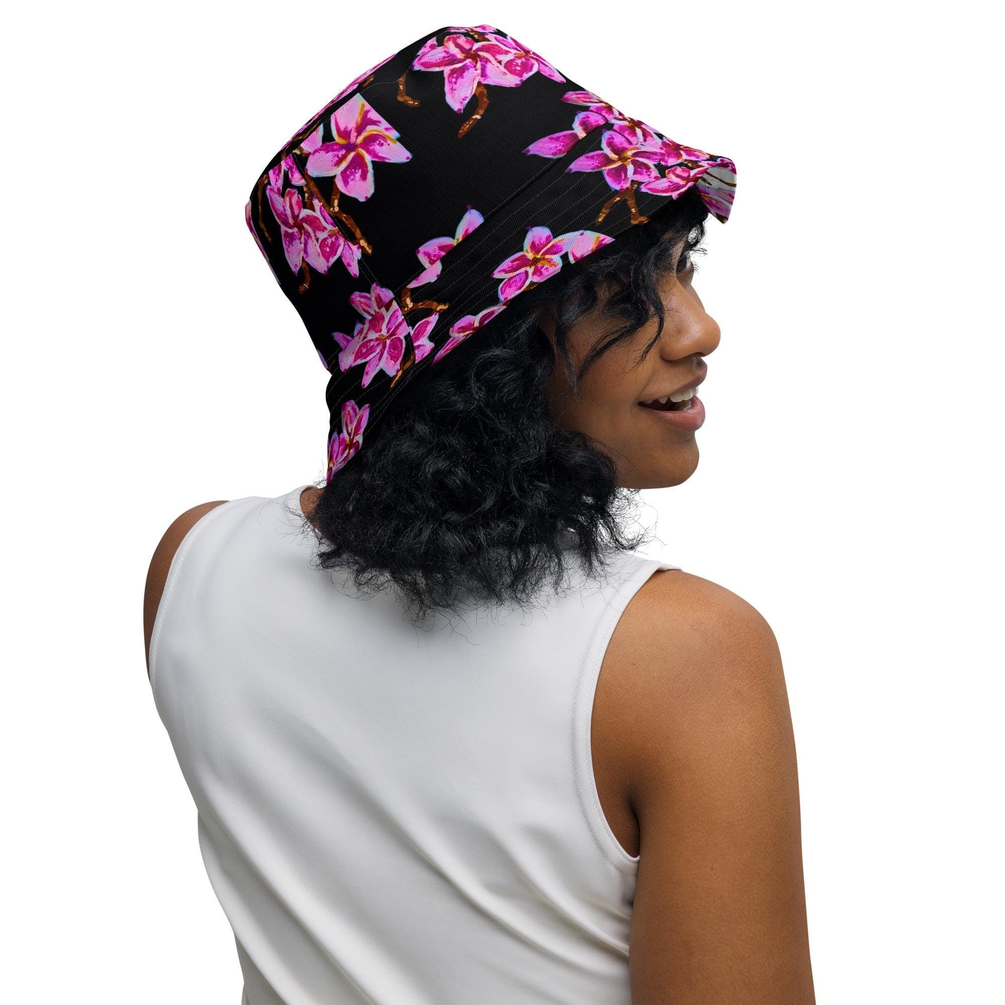 Cherry Blossom Reversible Floral Pattern Bucket Hat, Wide Brim Sun Hat, Botanical Gardening Hat