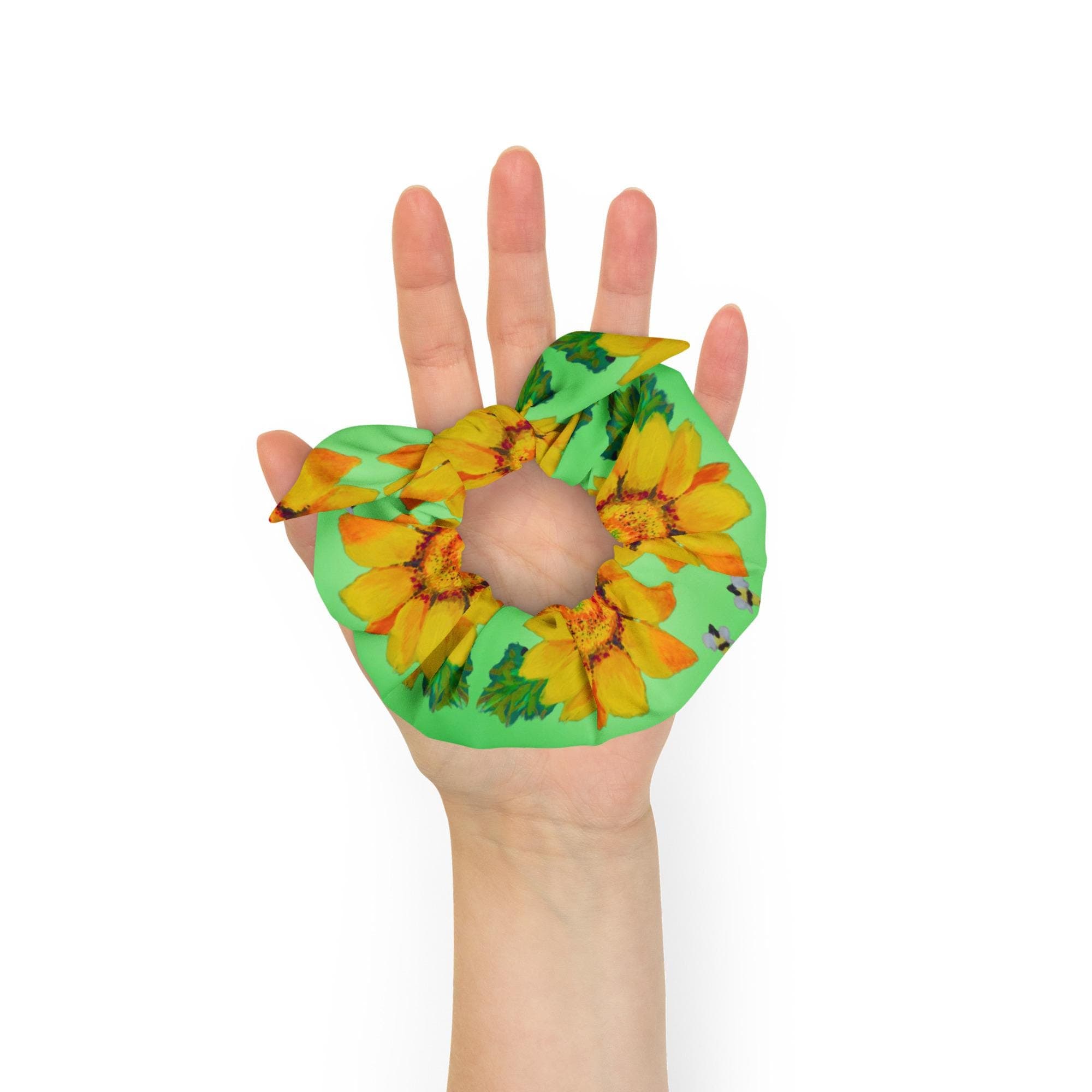 Sunflower Ponytail Holder, Large Recycled Bow Scrunchie, Women's Bright Hair Tie