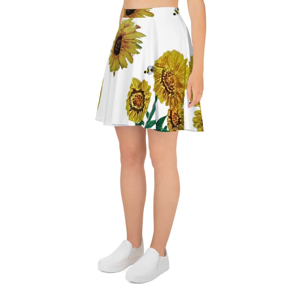 Sunflower Skirt,elastic waist,knee length,floral skirt,pleated skirt,office skirt,plus size,vintage skirt