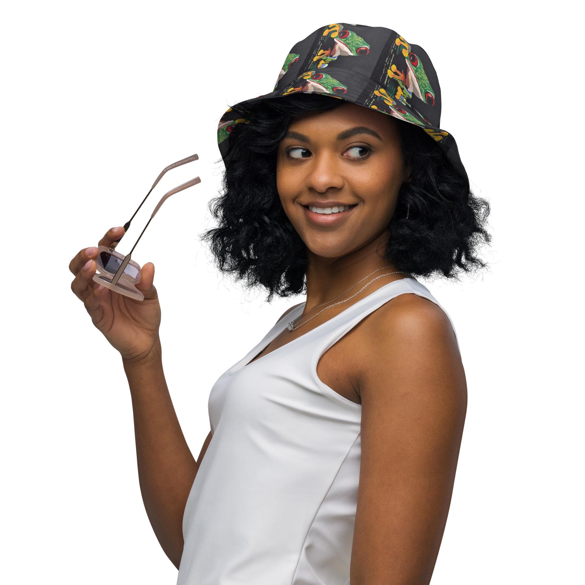 Tree Fog Lovers Reversible Bucket Hat, Psychedelic Black Bucket Hat, Cool Hiking Hat