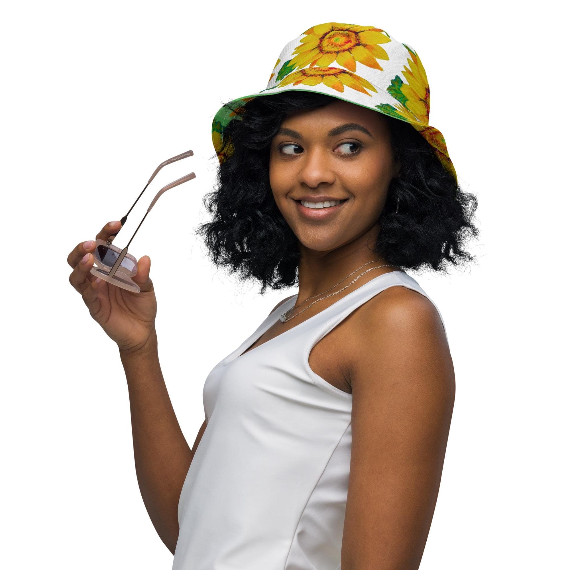 Sunflower Reversible Wide Brim Hat, Spring Gardening Hat, Bucket Hat for Women