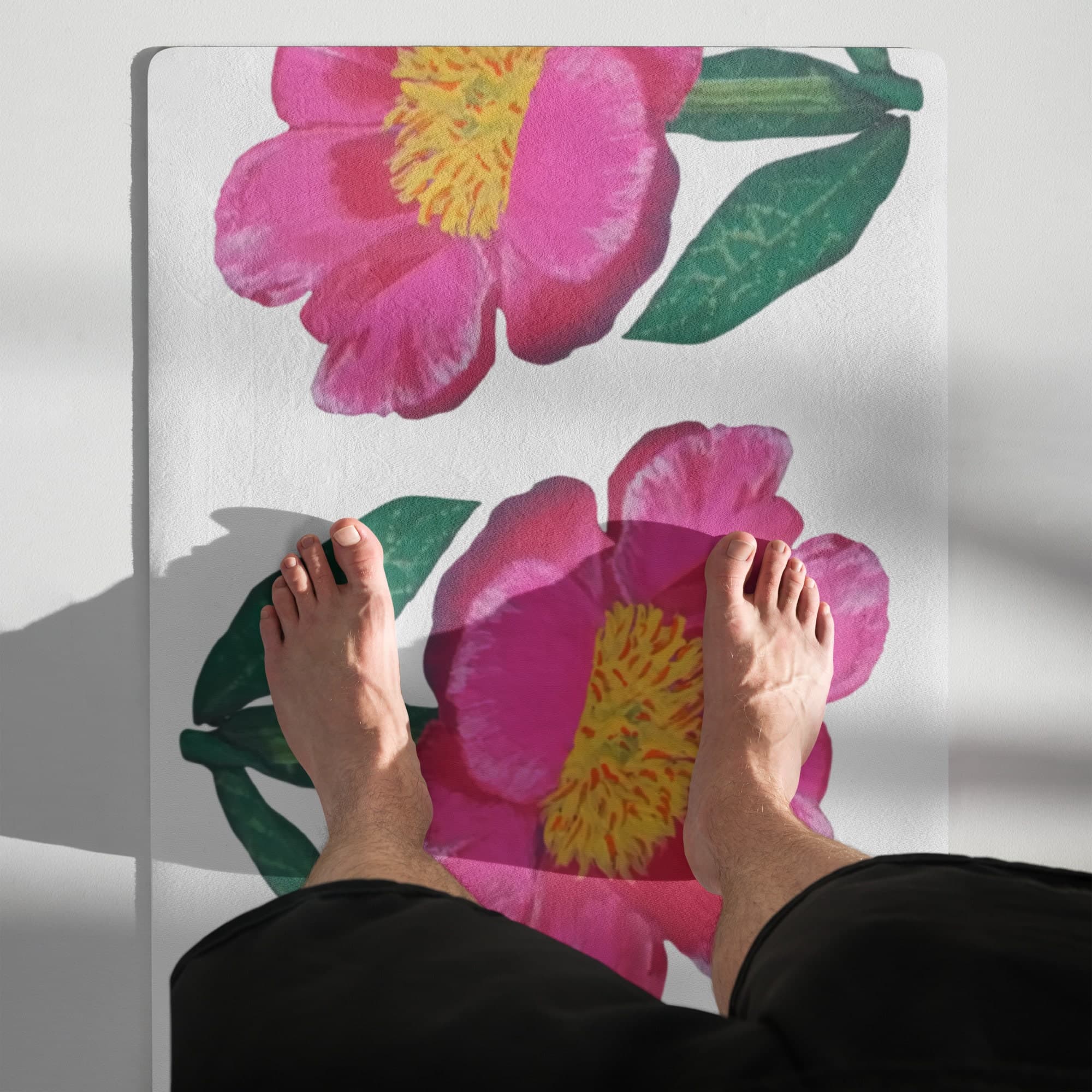 Pink Flower with Dragonflies Yoga Mat, Botanical Pilates Accessories, Home Gym Equipment, Prayer Mat
