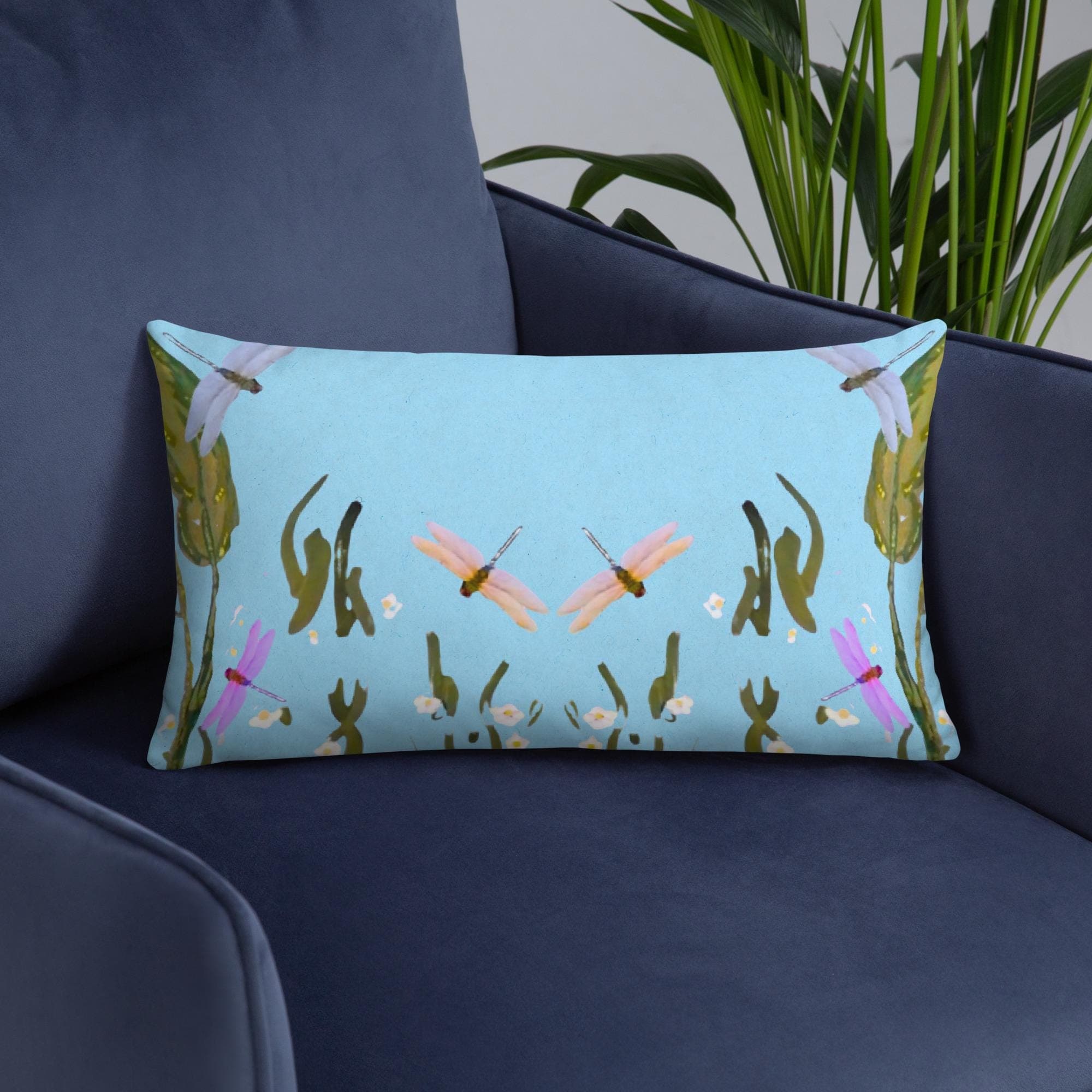 Dragonfly Lumbar Pillow: Whimsical Botanical Design