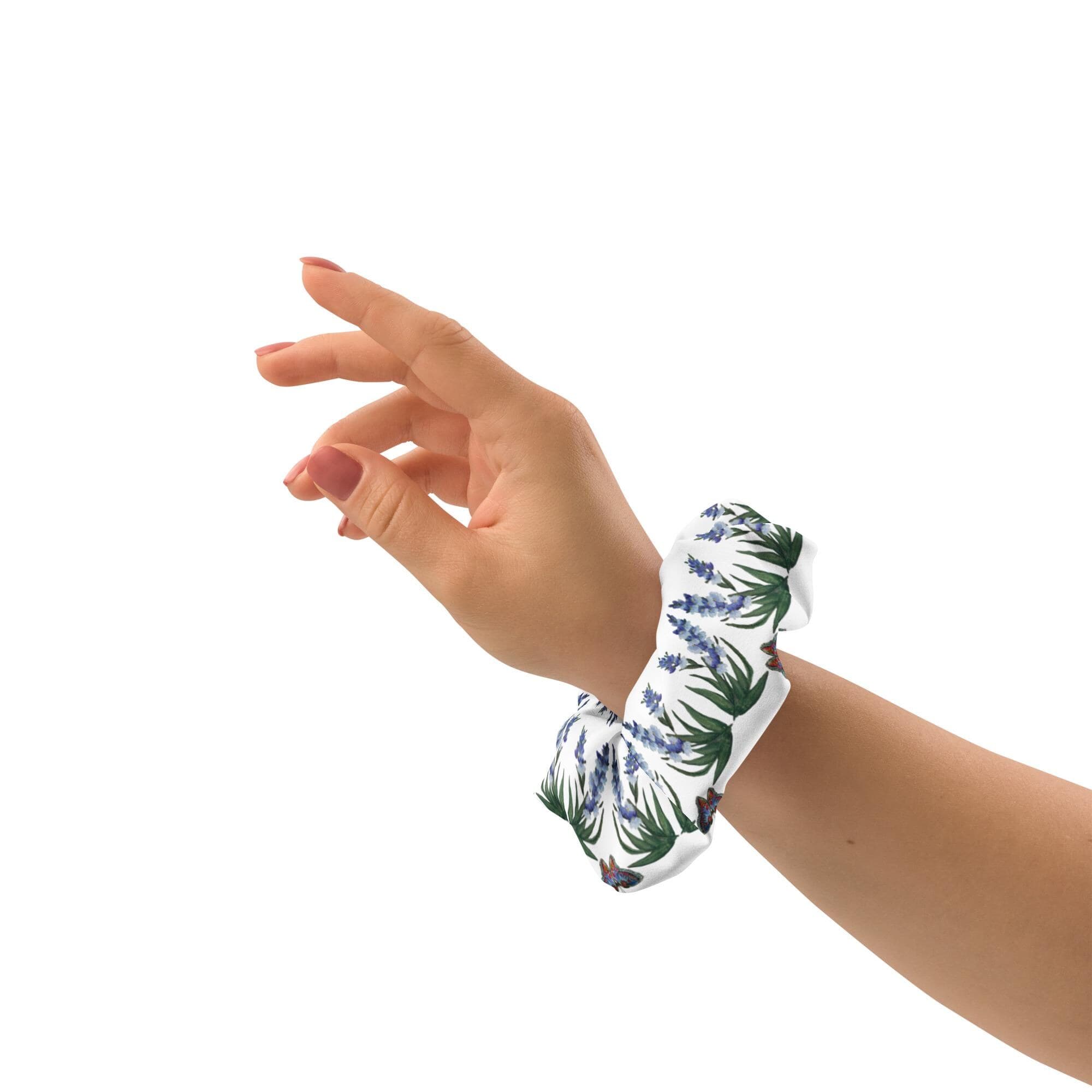 Wisteria Flower Recycled Bow Scrunchie, Large Hair Tie, Ponytail Wrap, Oversized Floral Ponytail Holder
