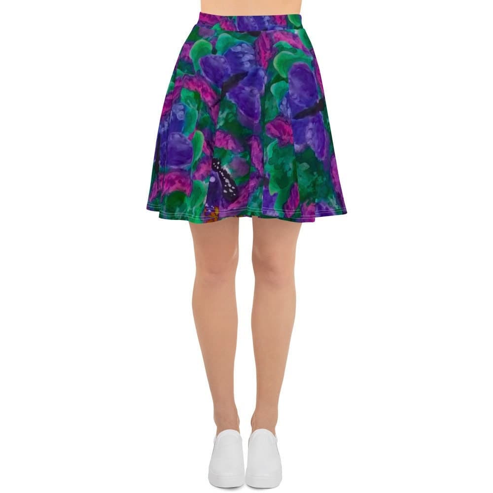 Butterfly Floral Skater Skirt: Colorful Knee Length Elastic Waist
