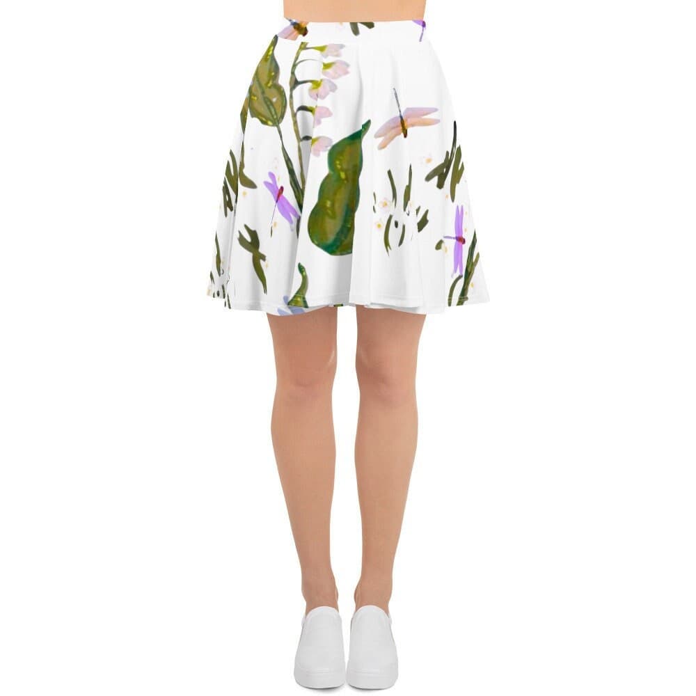 Dragonfly Skater Skirt: Floral Print, Elastic Waist