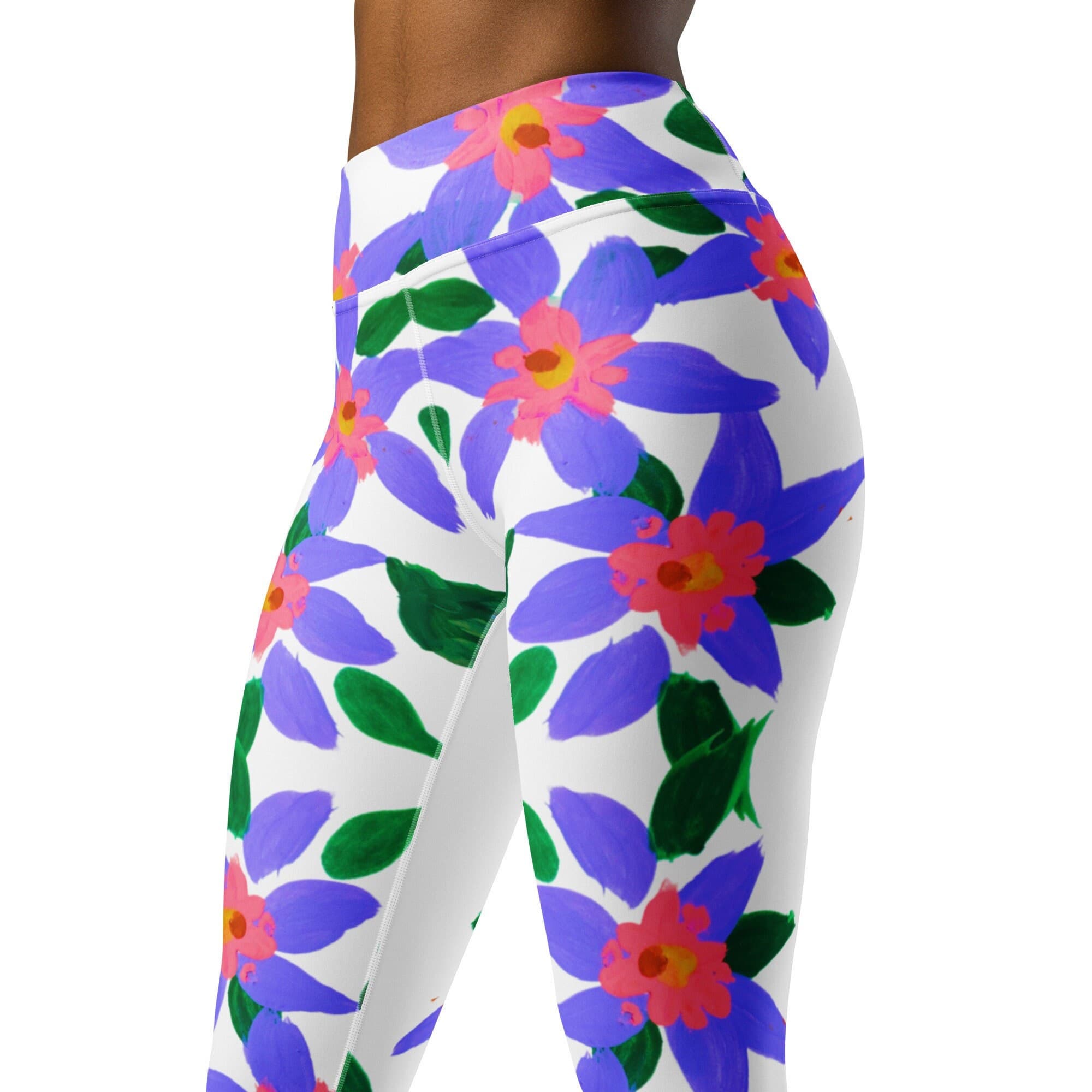 Purple Lilies Yoga Leggings: High Waist Floral Fitness Leggings