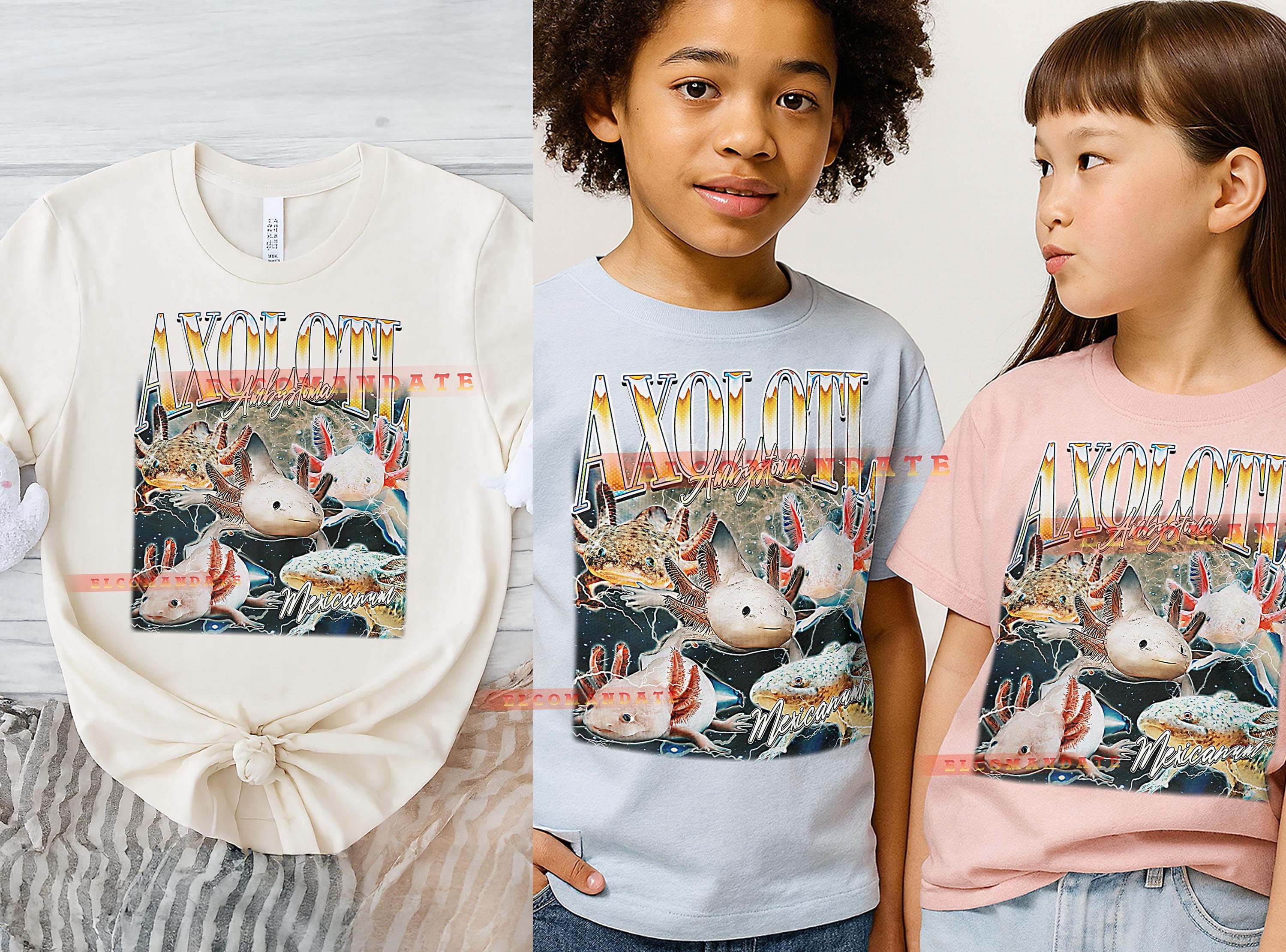 Axolotl Ambystoma Mexicanum T-Shirt, Vintage Animal Lovers Amphibian Aquatic Nature Graphic Tee, 90s Retro Throwback, Axolotl Sweater - image 4