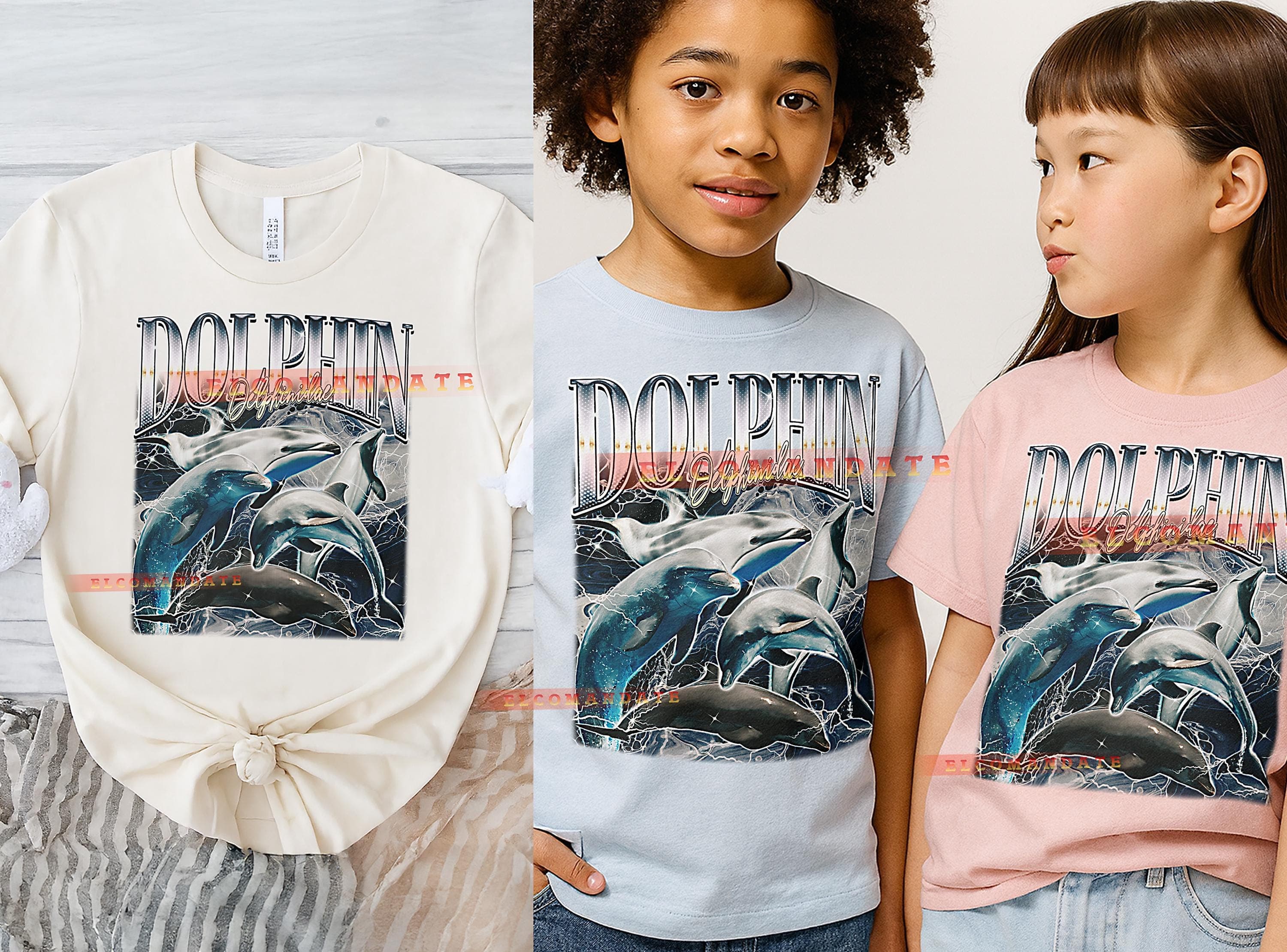 Dolphin Delphinidae T-Shirt, Vintage Animal Lovers Marine Life Ocean Wildlife Tee, 90s Retro Throwback, Dolphin Delphinidae Sweater - image 4
