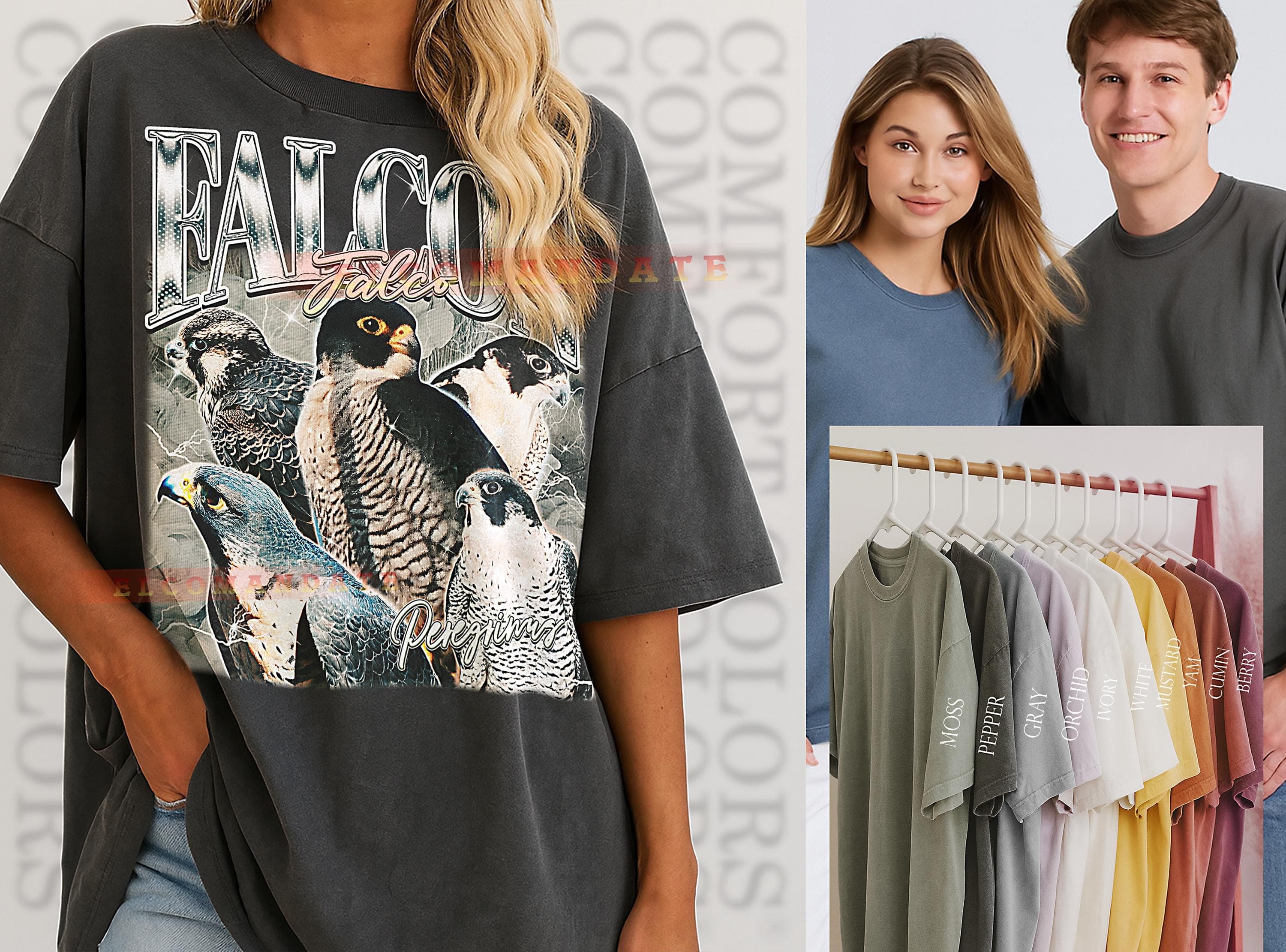 Falcon Falco Peregrinus T-Shirt, Vintage Animal Lovers Raptor Bird Wildlife Nature Tee, 90s Retro Throwback, Falcon Falco Peregrinus Sweater - image 3
