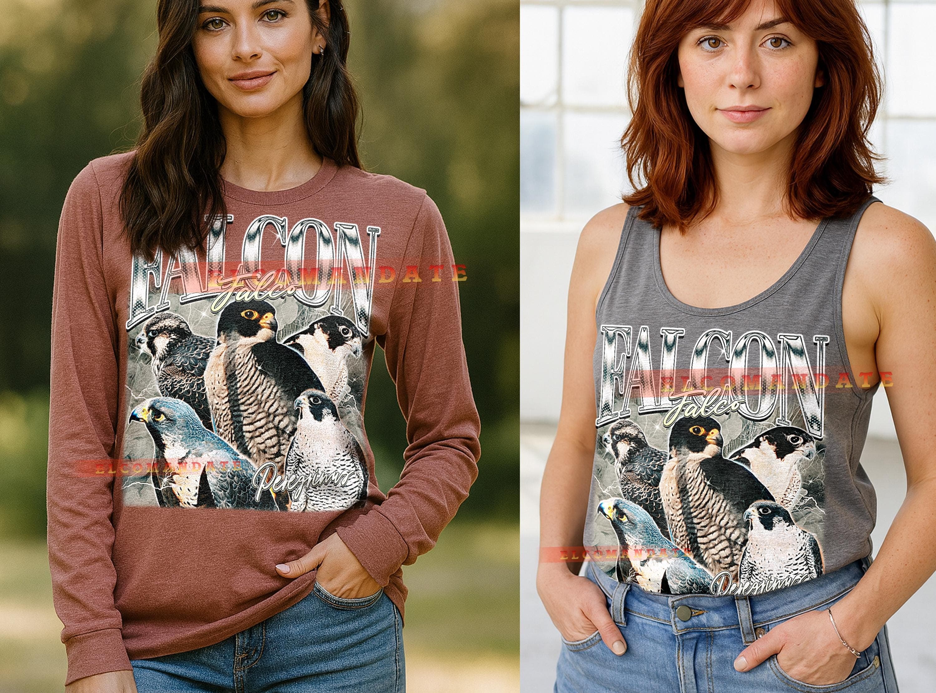 Falcon Falco Peregrinus T-Shirt, Vintage Animal Lovers Raptor Bird Wildlife Nature Tee, 90s Retro Throwback, Falcon Falco Peregrinus Sweater - image 5