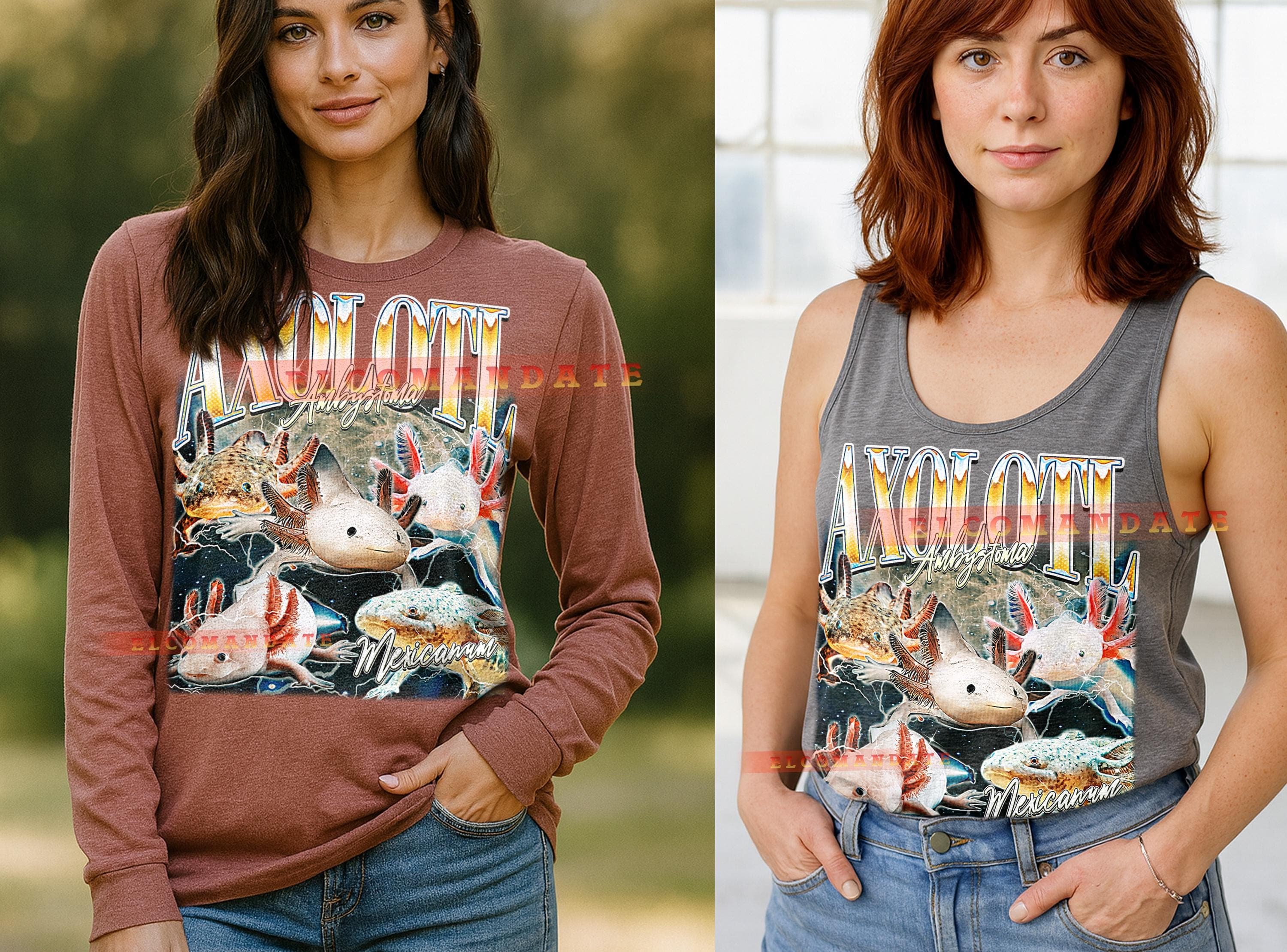 Axolotl Ambystoma Mexicanum T-Shirt, Vintage Animal Lovers Amphibian Aquatic Nature Graphic Tee, 90s Retro Throwback, Axolotl Sweater - image 5