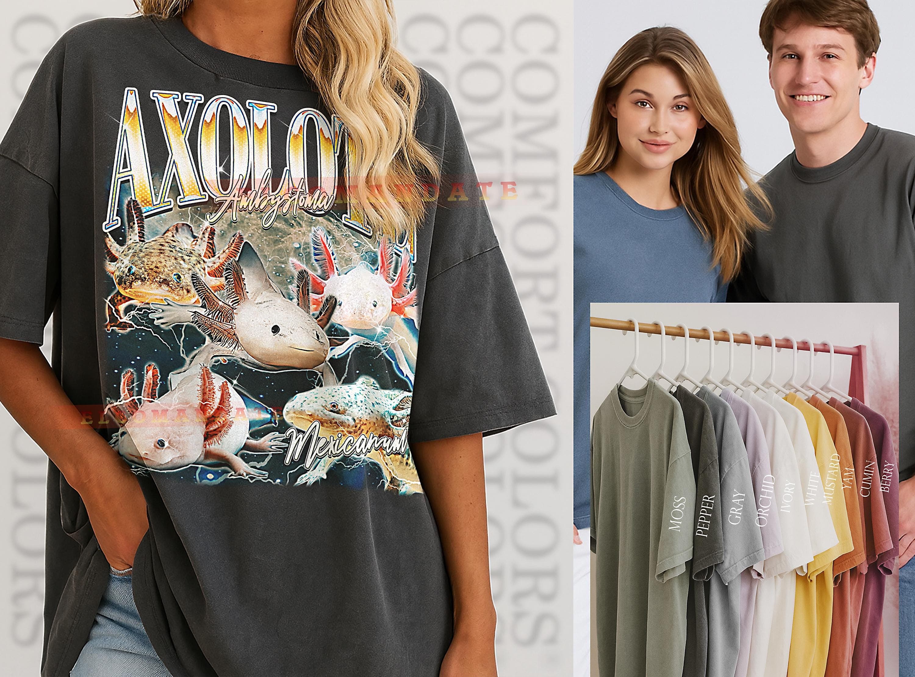 Axolotl Ambystoma Mexicanum T-Shirt, Vintage Animal Lovers Amphibian Aquatic Nature Graphic Tee, 90s Retro Throwback, Axolotl Sweater - image 3