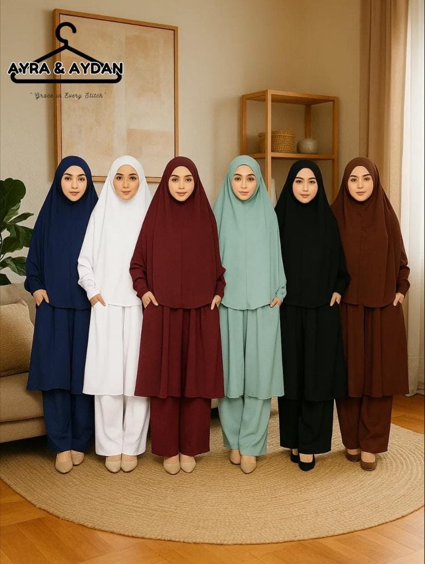 Ironless Italian Crepe Khimar Set for Umrah and Hajj | 3-Piece Jubah and Pants