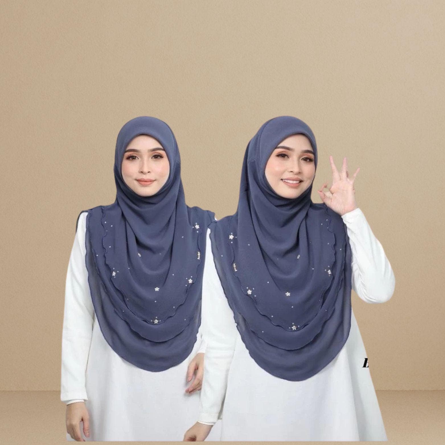 3-Layer Chiffon Awning Hijab with Scuba Awning, Beaded Stone Accents | Neatly Stitched Edges | Slip on Instant Hijab | 20 Colors Options - image 3