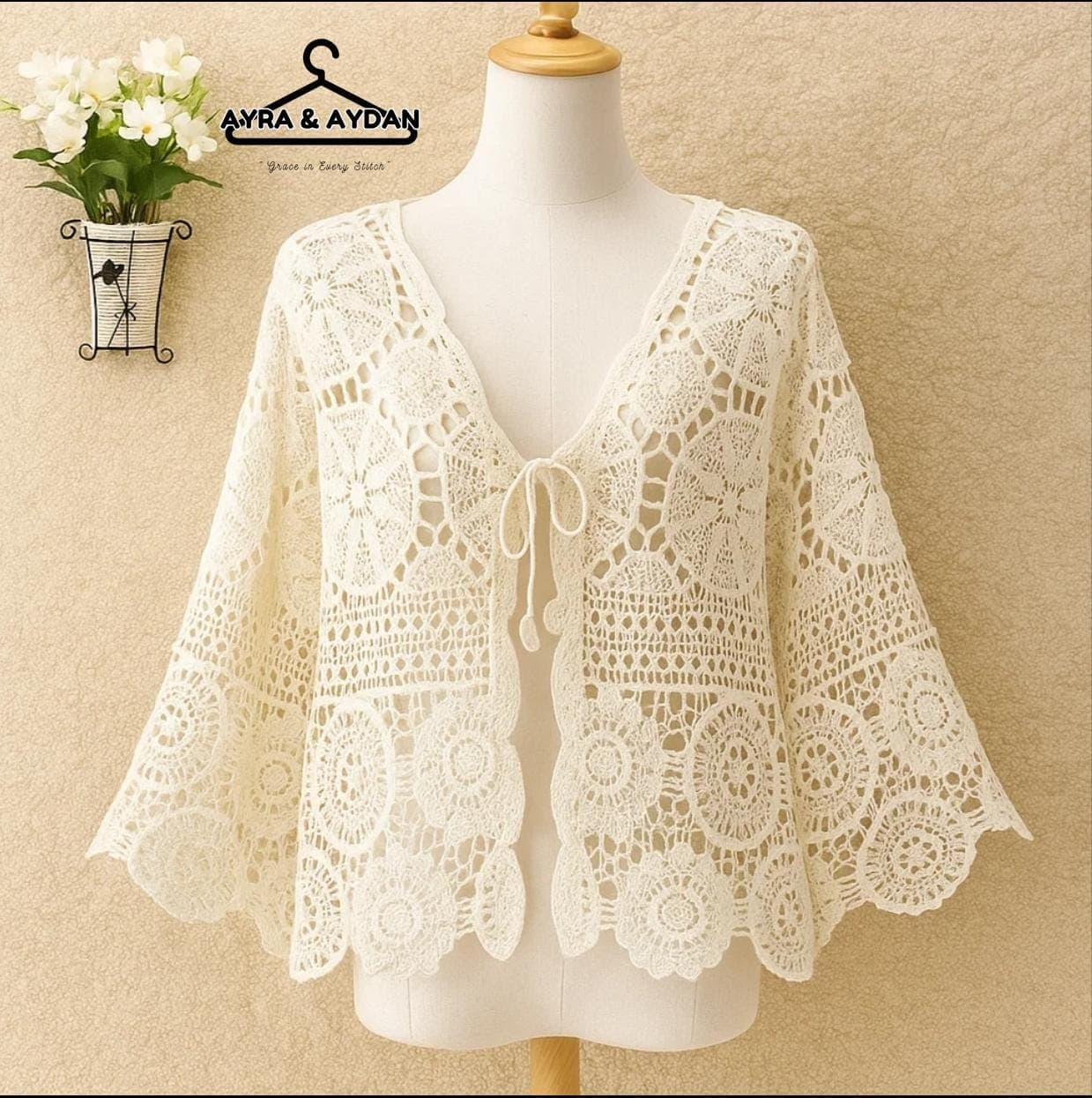 Boho Crochet Cardigan, Vintage Mandala Lace Kimono, Hippie Festival Cover Up, Summer Beach Shrug Top For Women