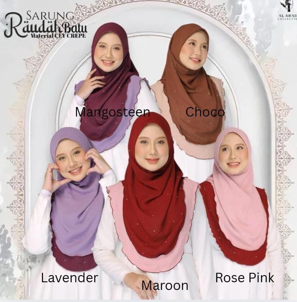 Embellished 2 Colors Hijab, Instant Rhinestone Chiffon Scarf for Women, Scalloped Edge Two-Layer Tudung, Islamic Headwear, Eid Gift - image 5