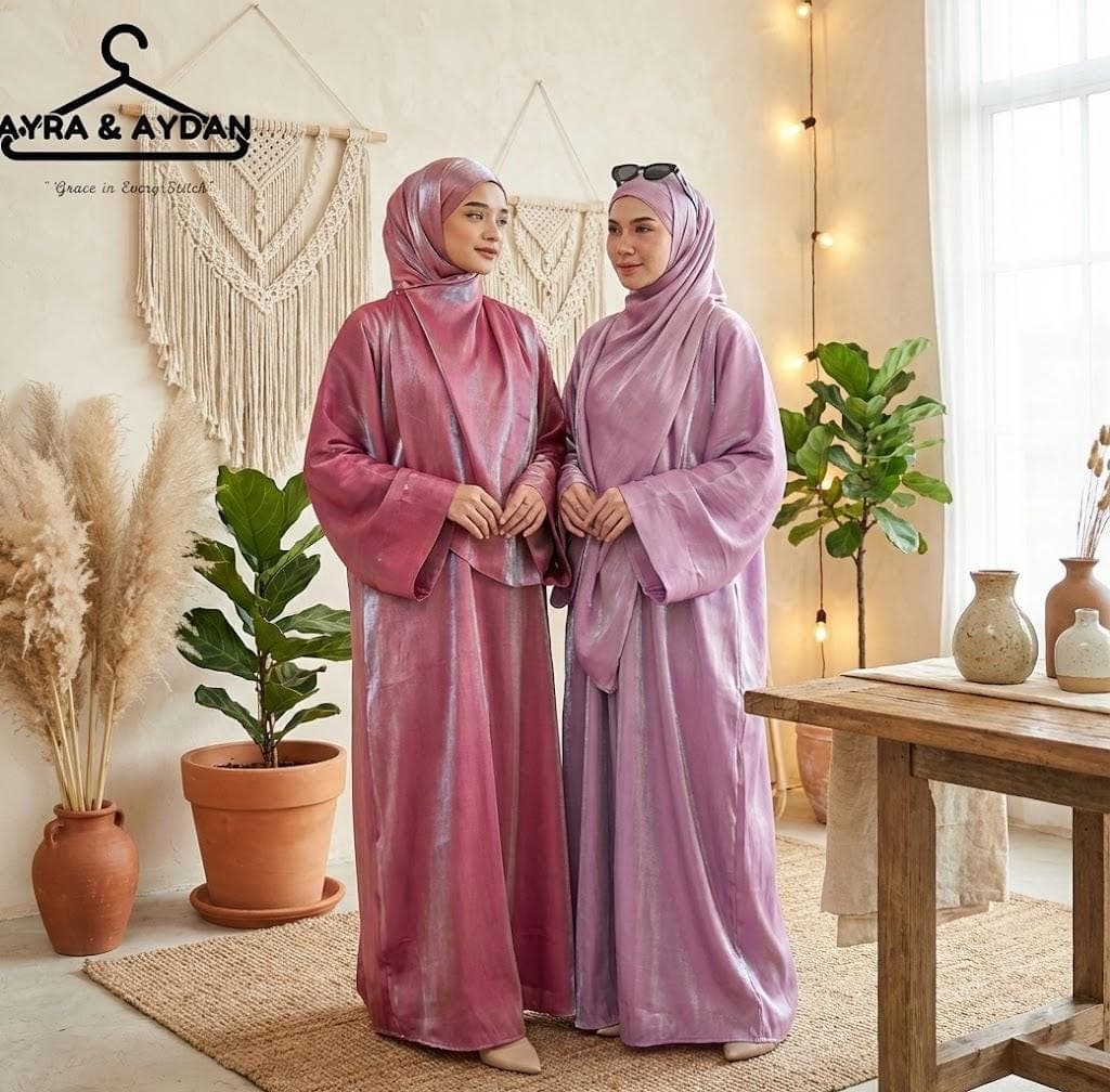 Stylish Plus Size Shimmer Silk Satin Abaya Maxi Caftan Dress with Kimono Sleeves -Modest & Stylish-Free Shawl