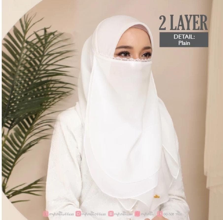 Bridal Niqab 2-Layer Off-White with Diamond Trim | Elegant Muslim Wedding Face Veil - image 5