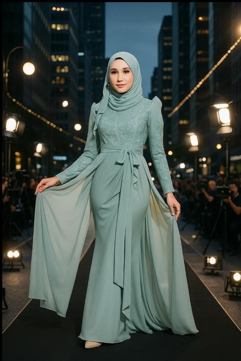 Elegant Modest Evening Dress with Luxury Lace| Hijab-Friendly Long Sleeve Islamic Style Nikkah Gown, Dubai Style, Long Sleeve, XS-XXXL - image 4