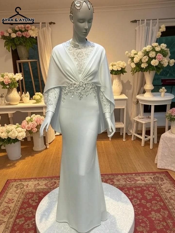 Elegant Lace and Heavy Chiffon Wedding Dress with Cape Sleeve Detail β Timeless Bridal Dress for Your Special Day, Minimalist Wedding Dress - image 3