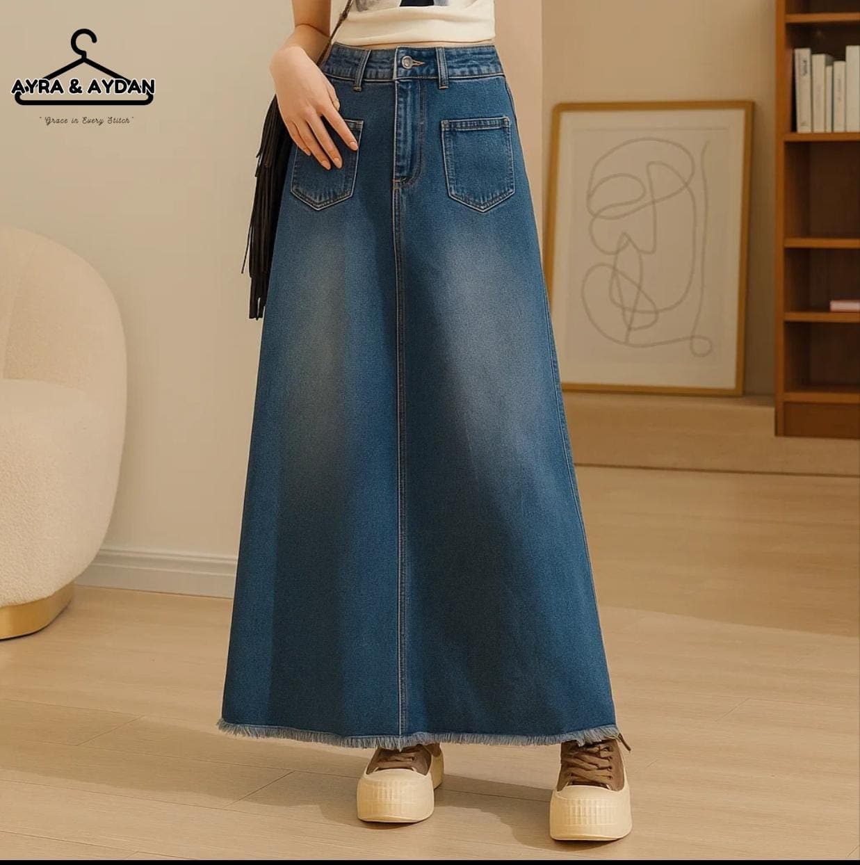 High Waisted Denim Mermaid Skirt, A-Line Long Jean Skirt, Y2K Korean Fashion, Casual Elastic Waist Streetwear Skirt