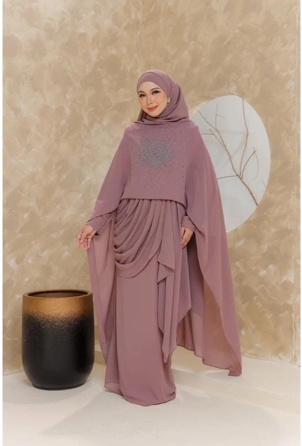 Elegant Modest Gown with Beaded Cape, Draped Formal Maxi Dress, Islamic Evening Wear for Wedding Guest & Eid Bridesmaid Gown in 10 Colors - image 5