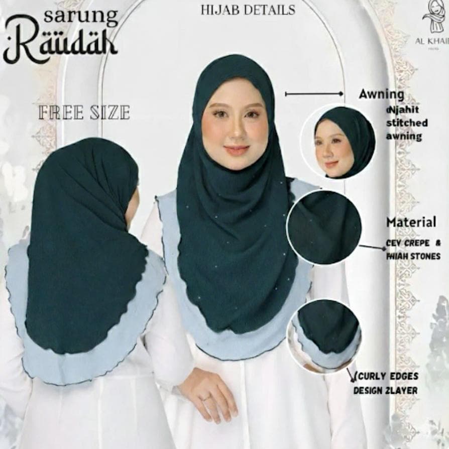 Embellished 2 Colors Hijab, Instant Rhinestone Chiffon Scarf for Women, Scalloped Edge Two-Layer Tudung, Islamic Headwear, Eid Gift - image 3