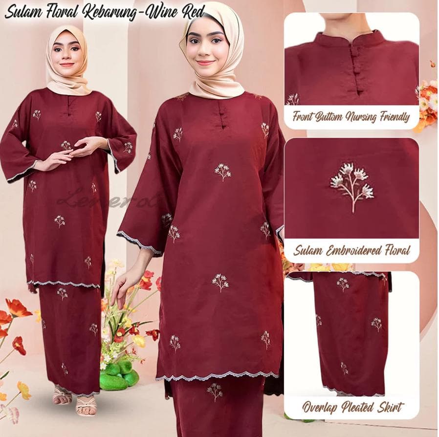 Malaysia Baju Kurung Embroidery Set | Nursing Friendly Baju Kurung | Floral Modest Wear | Hari Raya Eid Outfit | Muslimah Two-Piece Suit - image 4