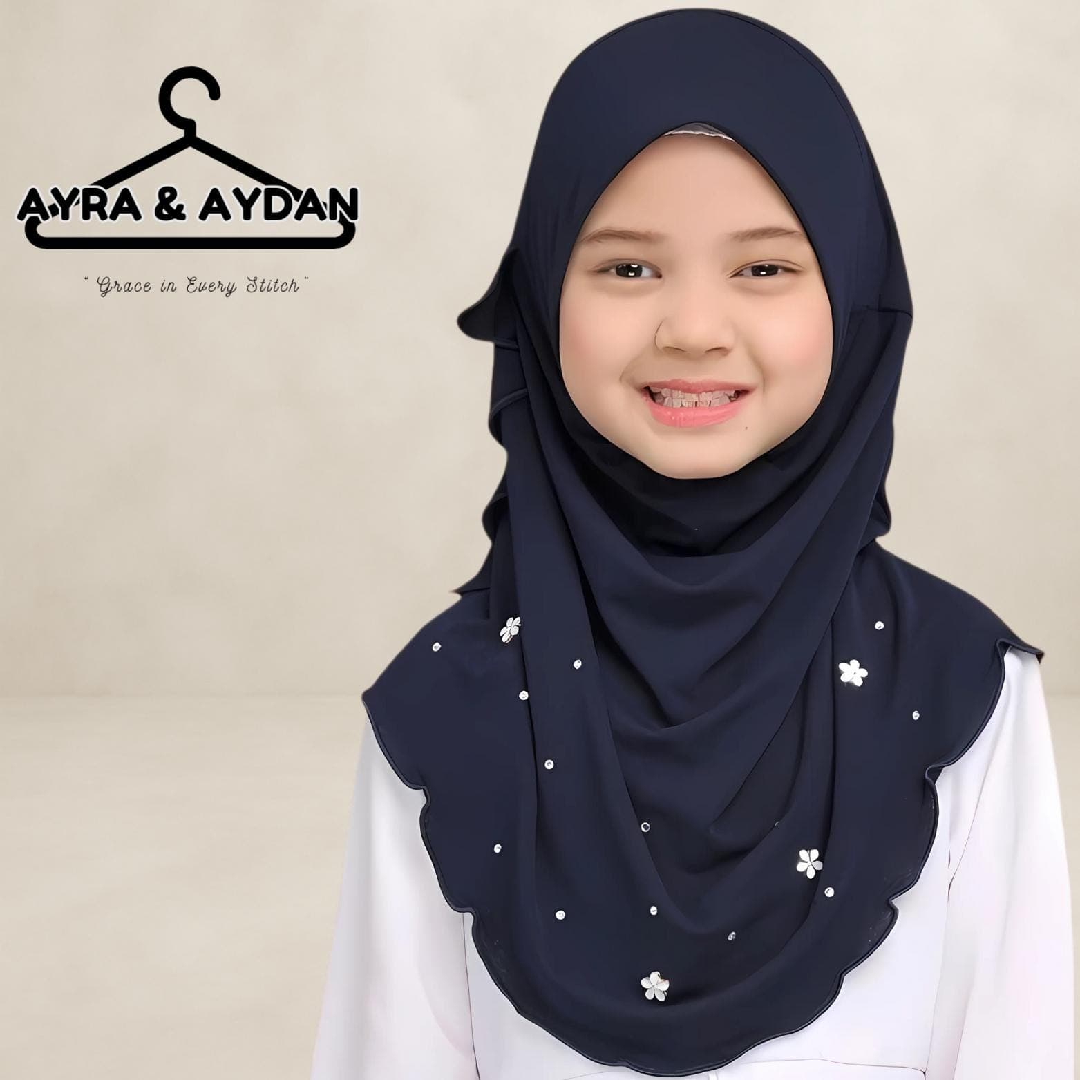 Ironless Moss Crepe Kids Hijab with Beads, Instant Slip-On, Modest Girls' Headscarf, Stylish Muslim Hijab, Comfortable Islamic Wear