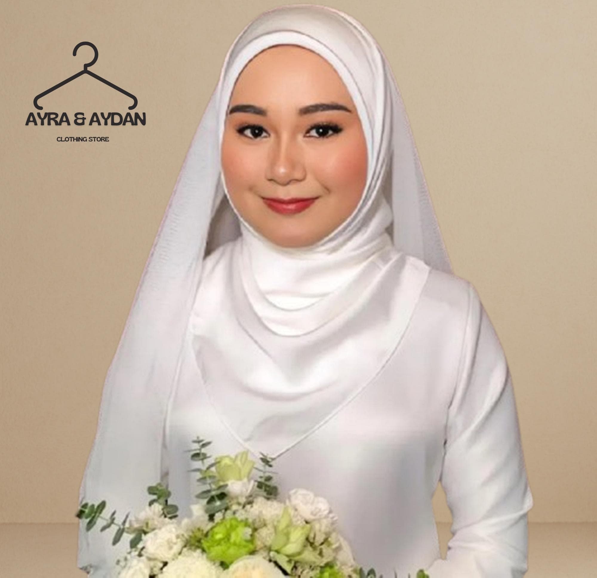 Off-White Shimmering Bridal Hijab, White Square Curve Veil for Nikah, Engagement