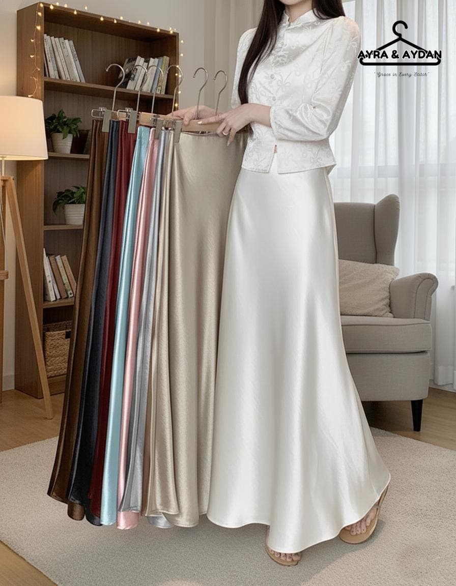 High Waisted Satin Maxi Skirt, Silk Slip Skirt Long, Elegant A Line Flowy Skirt, Minimalist Bridesmaid Wedding Guest Outfit