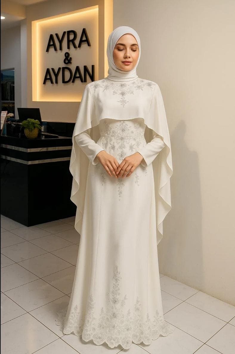 Gorgeous Off-White Muslimah Wedding Dress β Nikah Gown with Modest Design | Engagement Dress | Long Sleeve Bridal Dress for Islamic Weddings - image 3