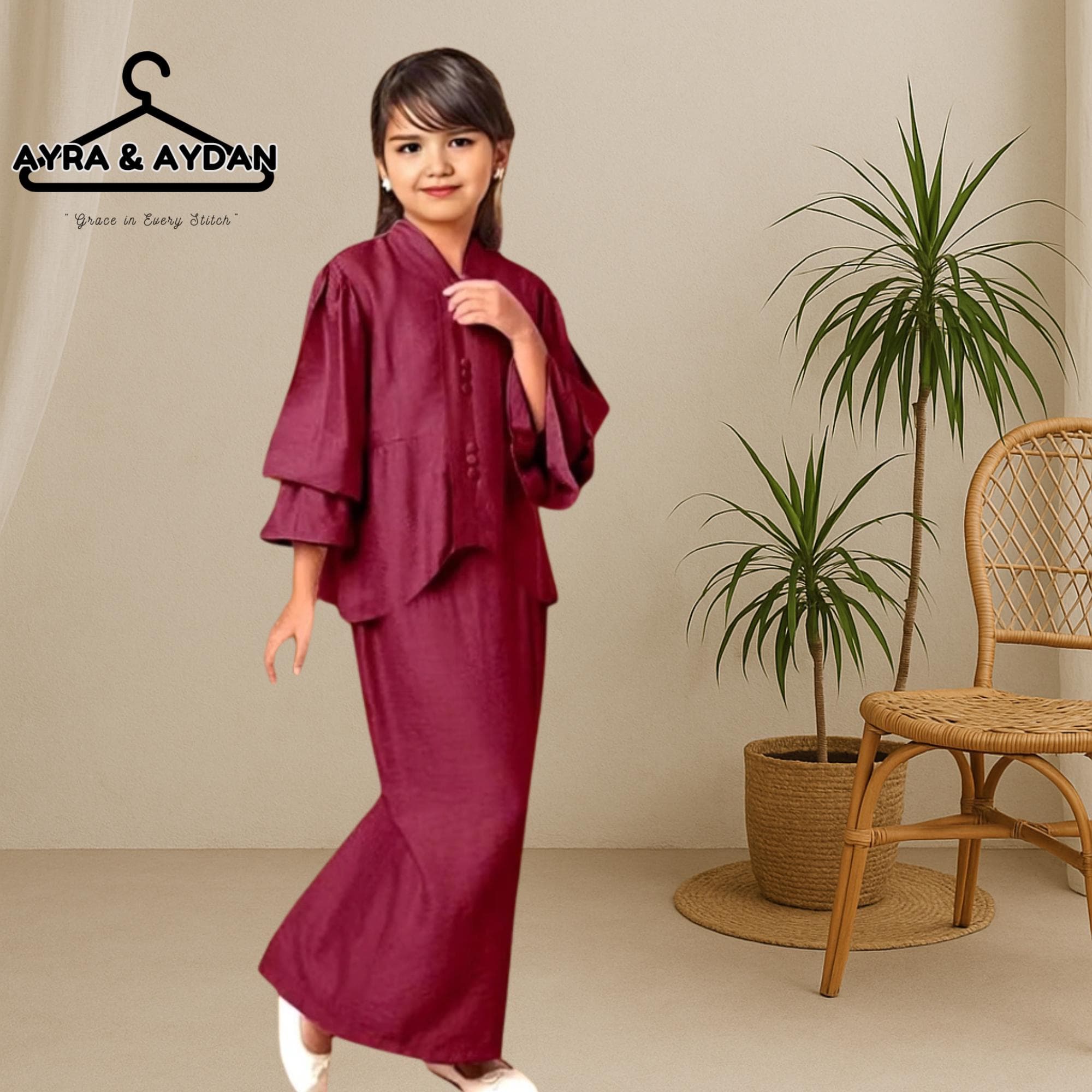 Sophisticated 2 Piece Kebaya Tunic Ensemble - Modest Attire for Young Ladies, Ideal for Formal Events